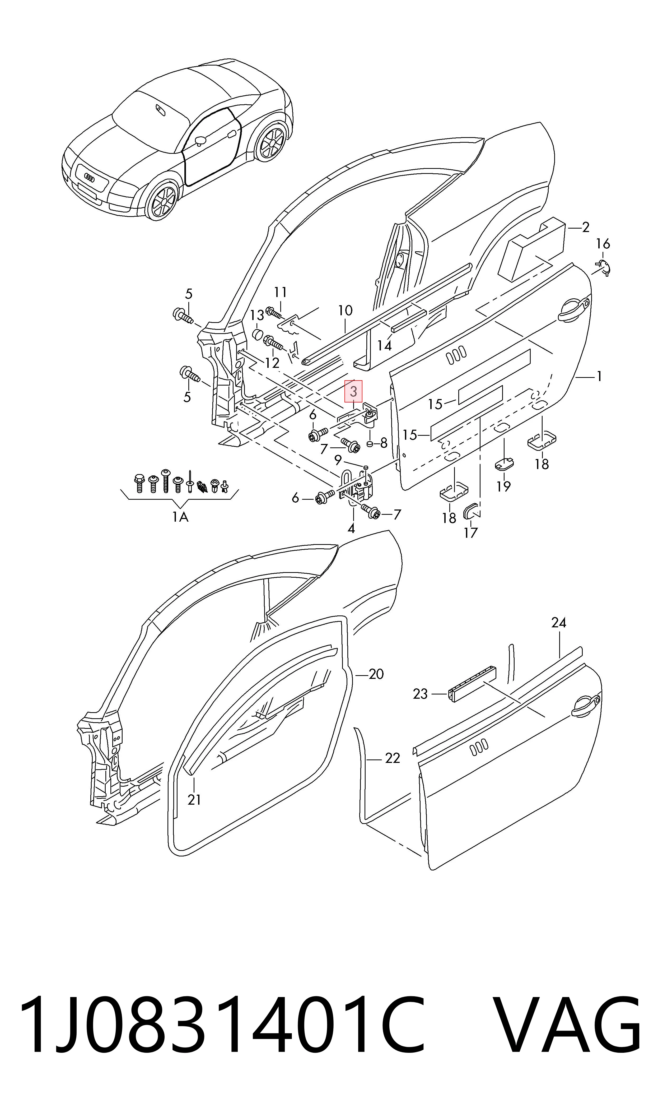 Bisagra de puerta delantera izquierda 1J0831401C VAG