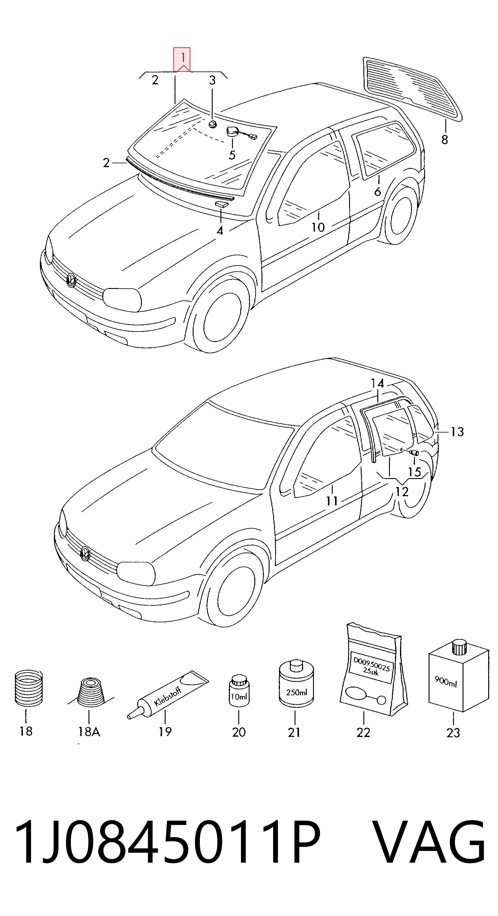 Cristal parabrisas Volkswagen Bora sedán (1J2) (1998 - 2005) precio, desde 180,50 EUR