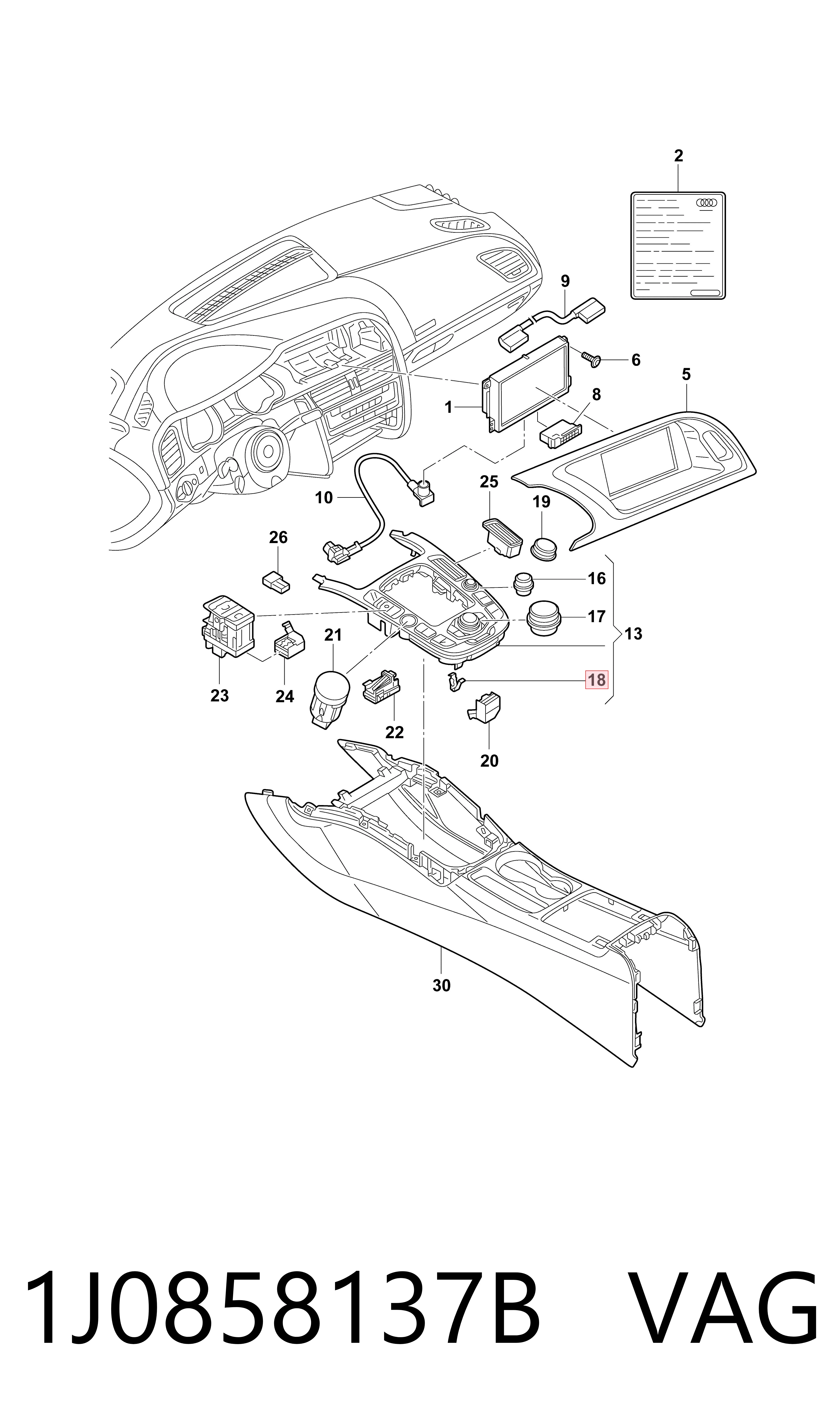 1J0858137B VAG Clip de fijación del guardabarros delantero