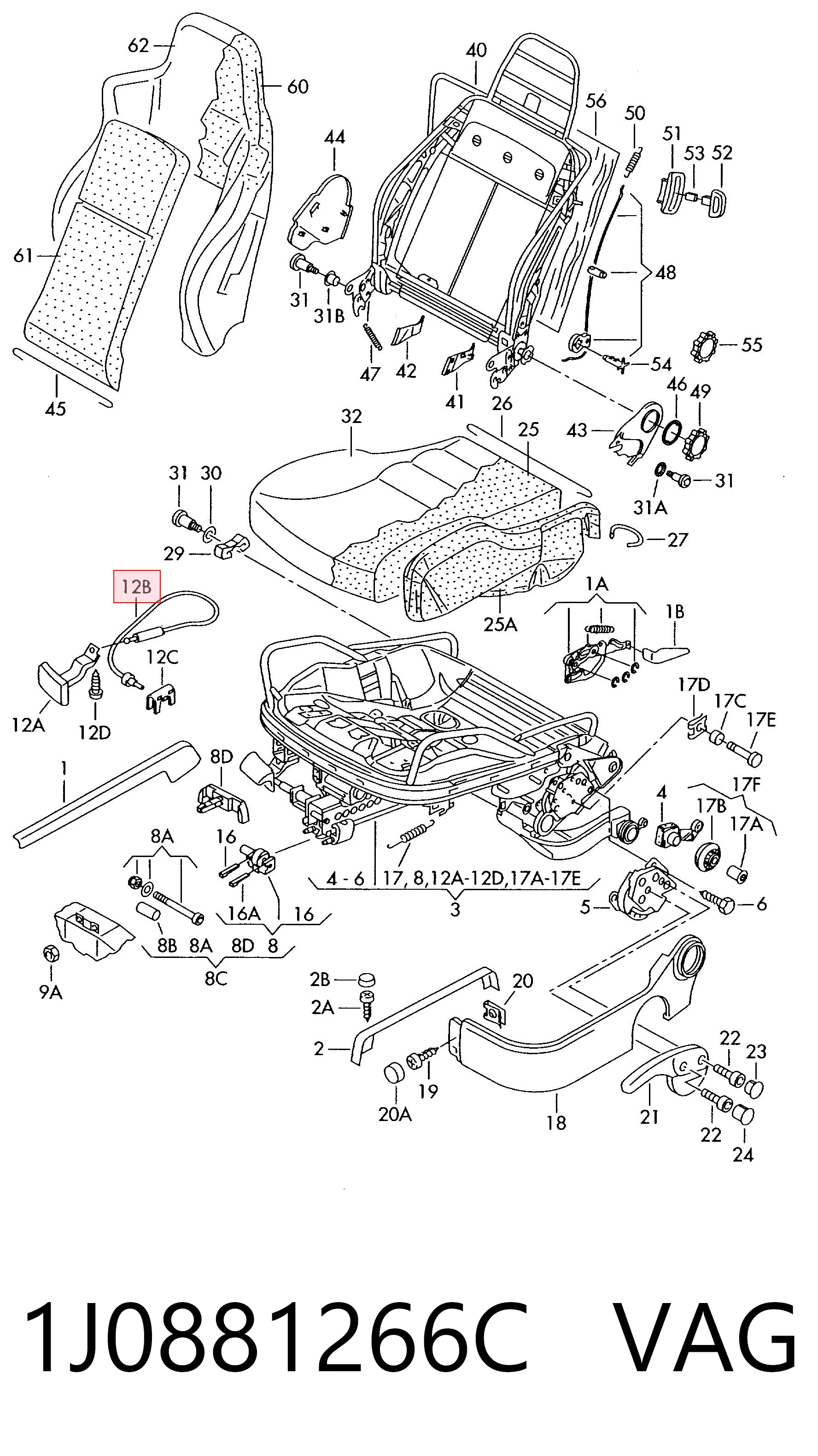 1J0881266C VAG Cable de ajuste del respaldo del asiento