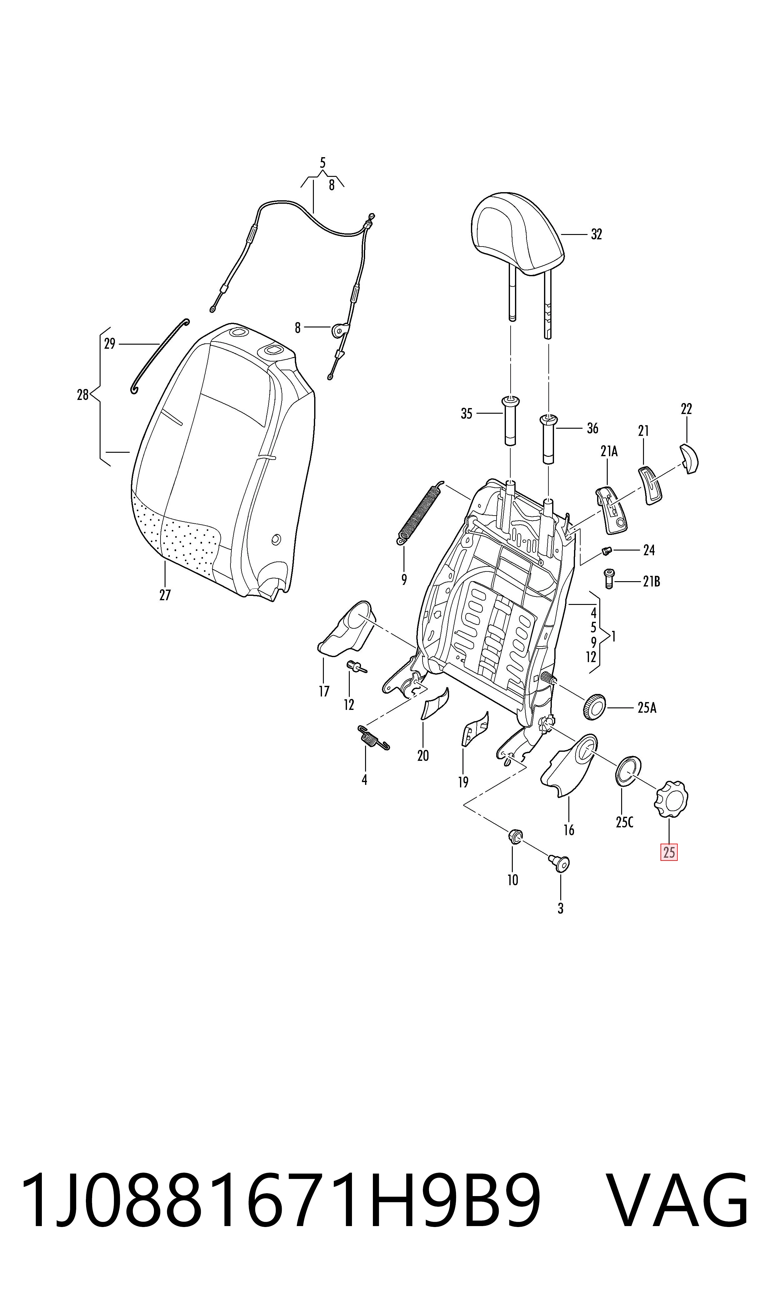 Perilla de ajuste del respaldo del asiento VAG 1J0881671H9B9 precio, desde 9,87 EUR