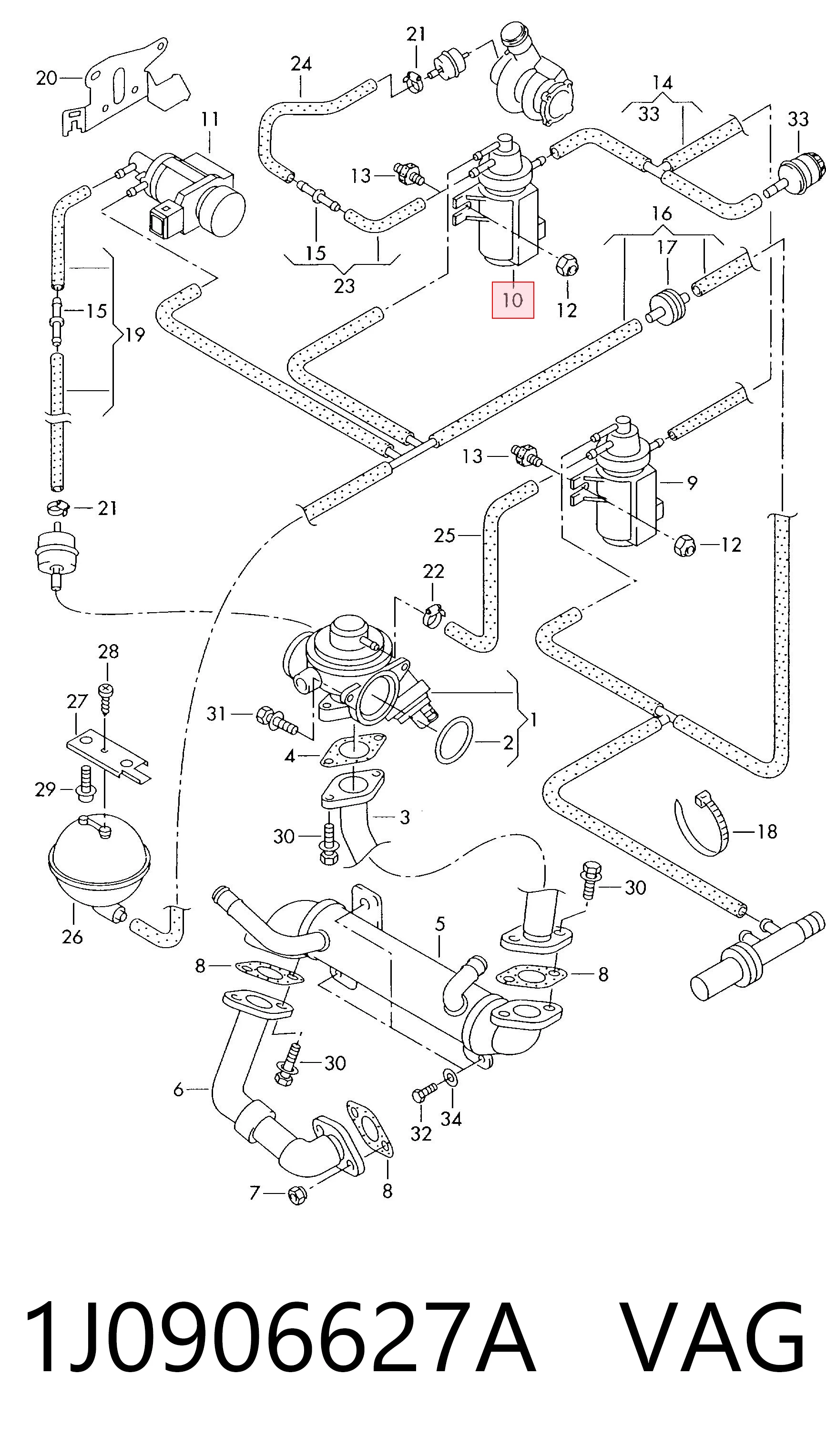1J0906627A VAG Válvula solenoide de control de presión de sobrealimentación