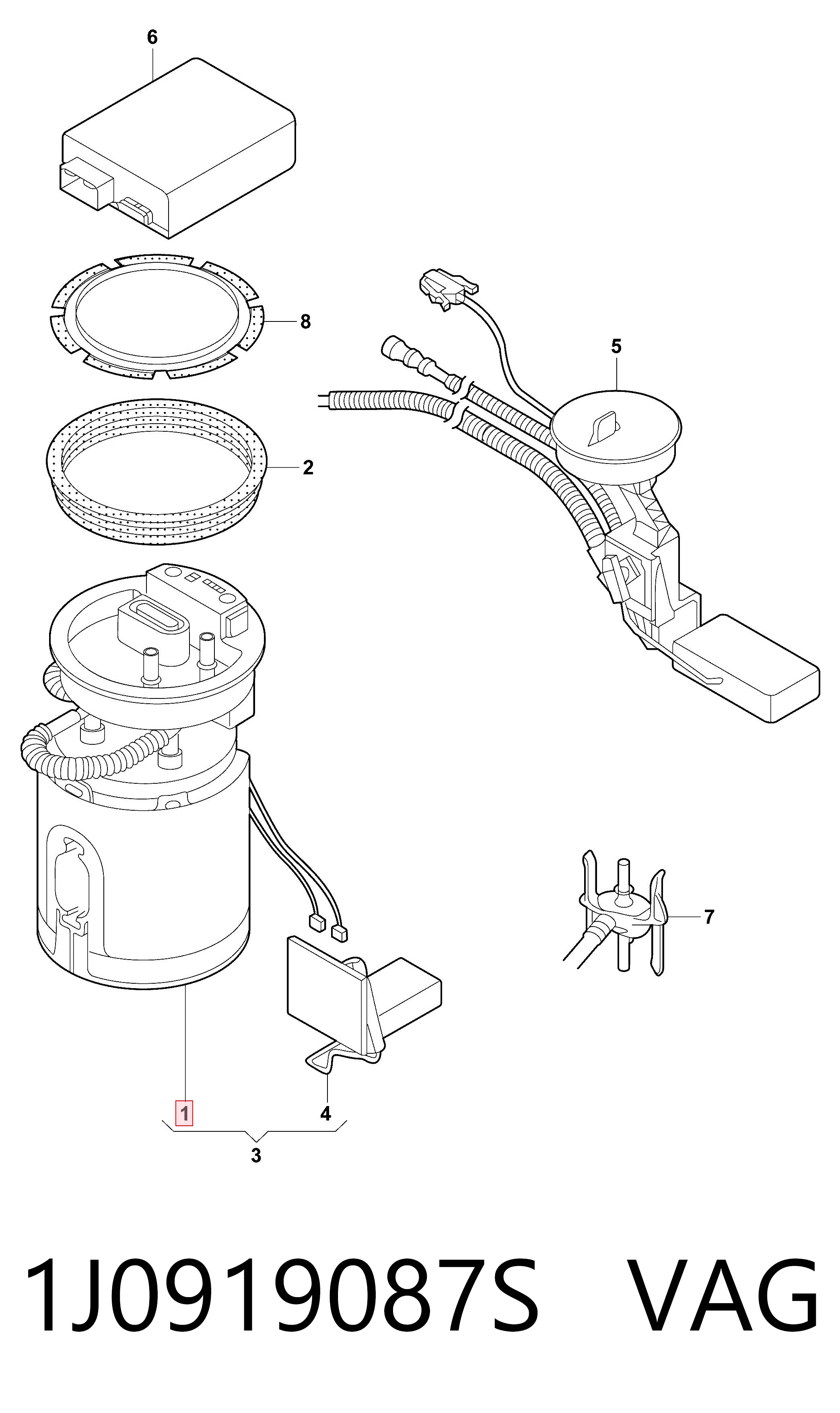 1J0919087S VAG Módulo de alimentación de combustible