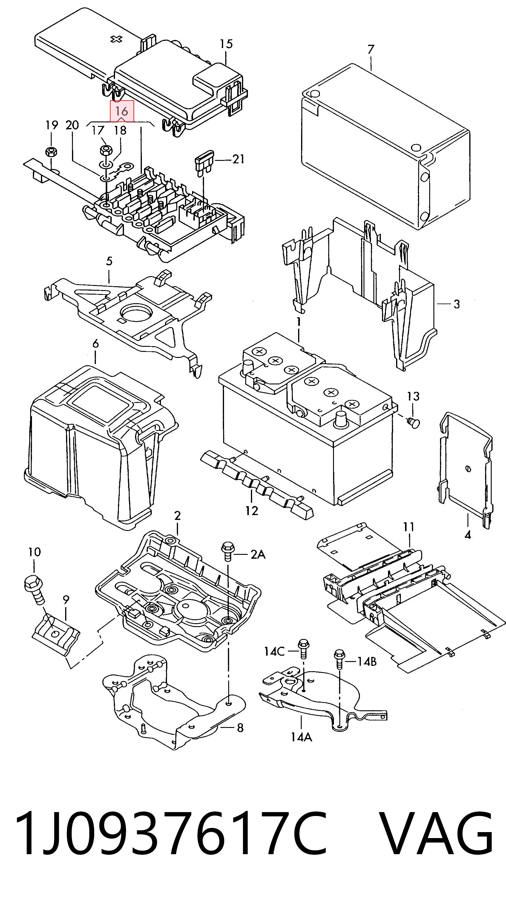 1J0937617C VAG Caja de relés y fusibles