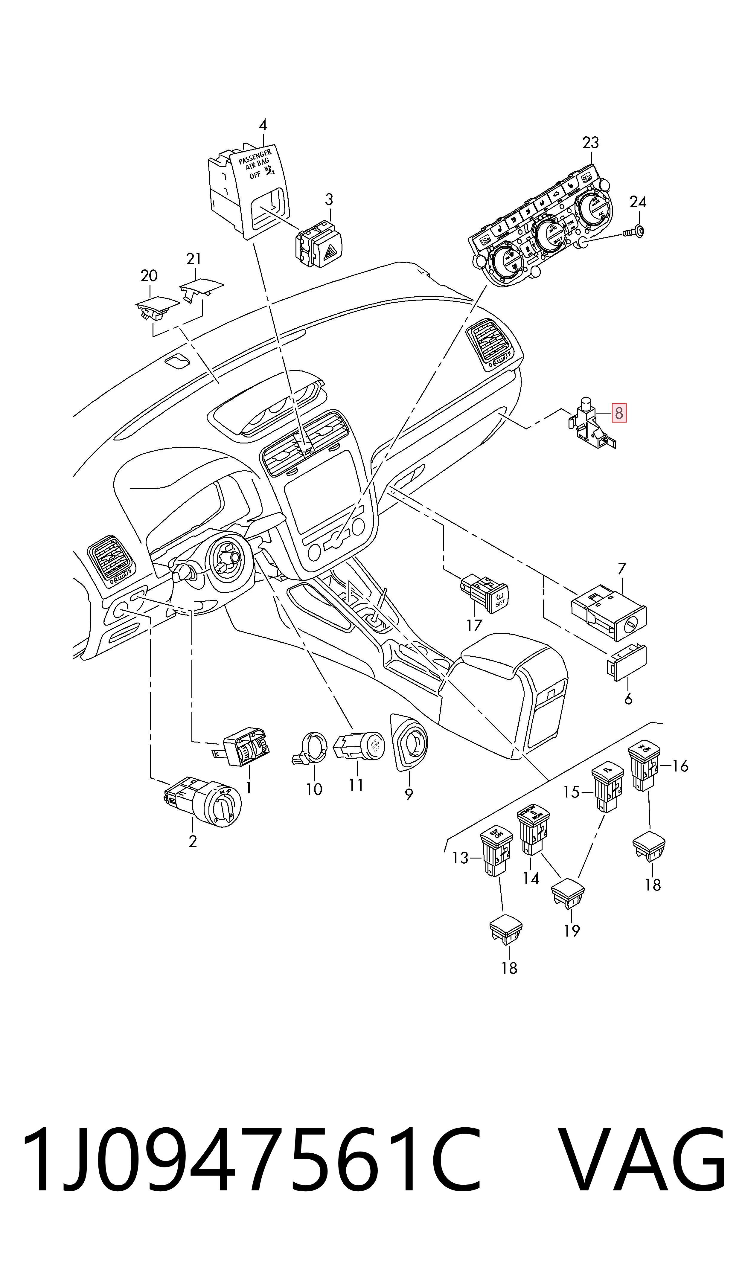 Interruptor de control de posición del freno de mano VAG 1J0947561C precio, desde 11,91 EUR