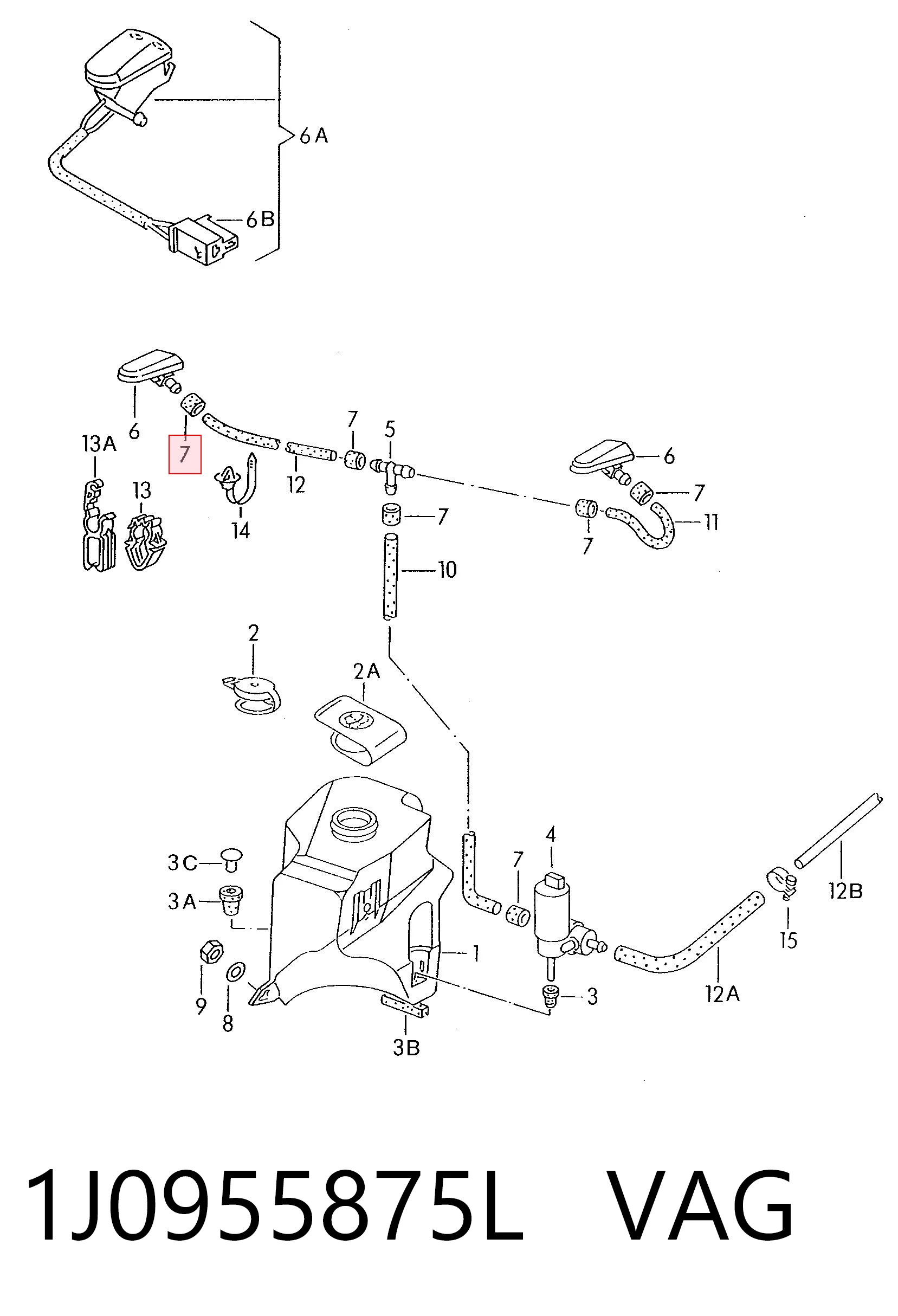 Conector de tubos del lavaparabrisas 1J0955875L VAG