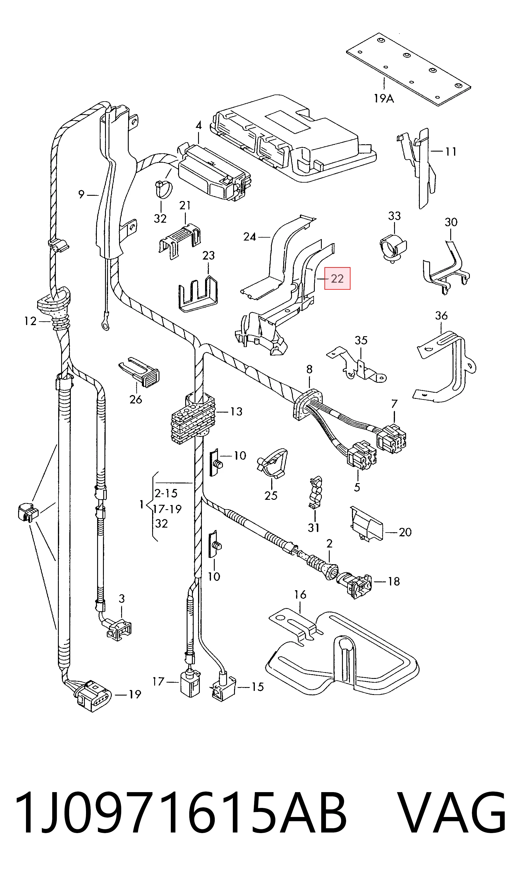 Mazo de cables del compartimiento del motor 1J0971615AB VAG