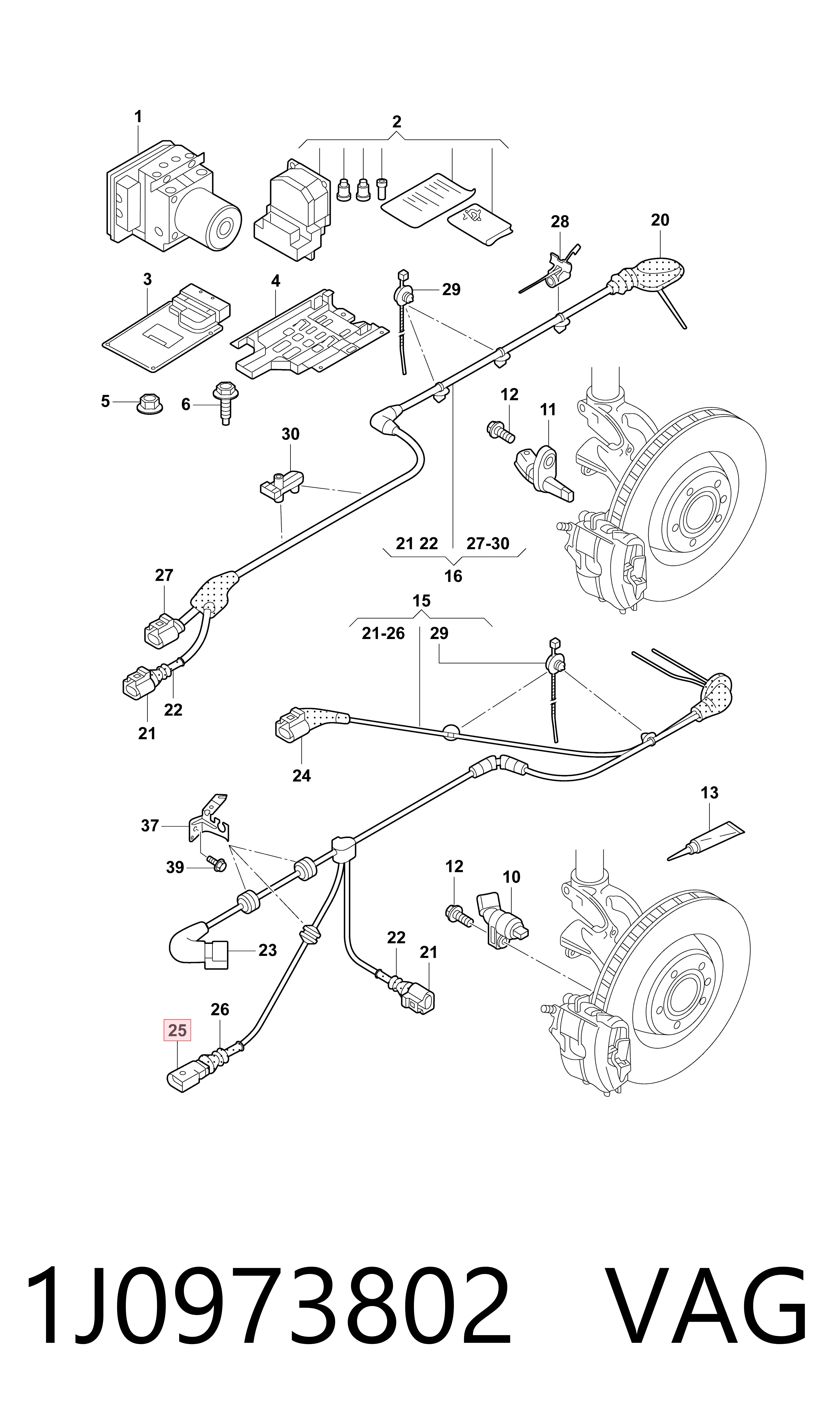 Comprar 1J0973802 VAG Conector del sensor de desgaste de pastillas de freno