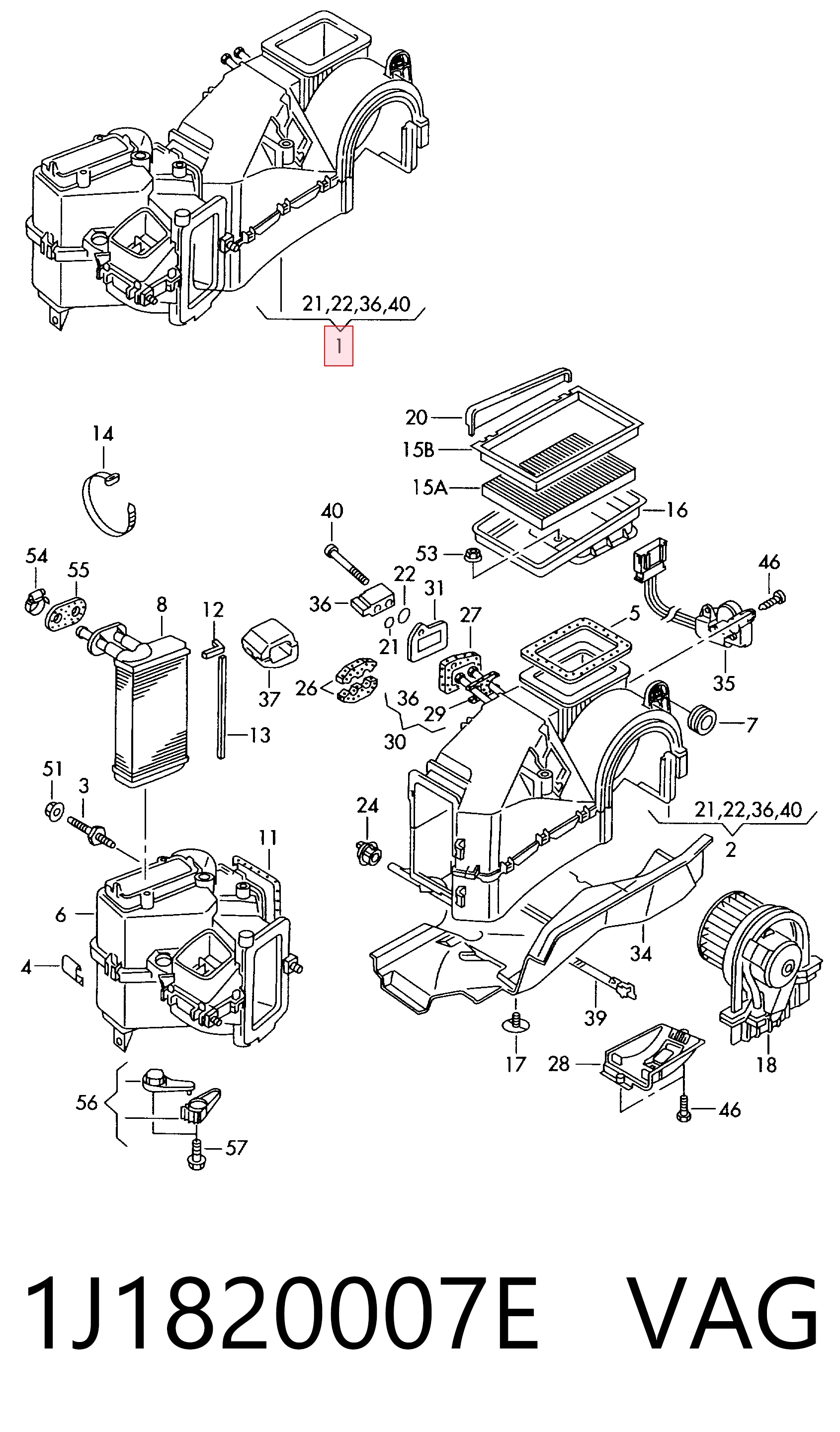 1J1820007E VAG Caja del evaporador del aire acondicionado