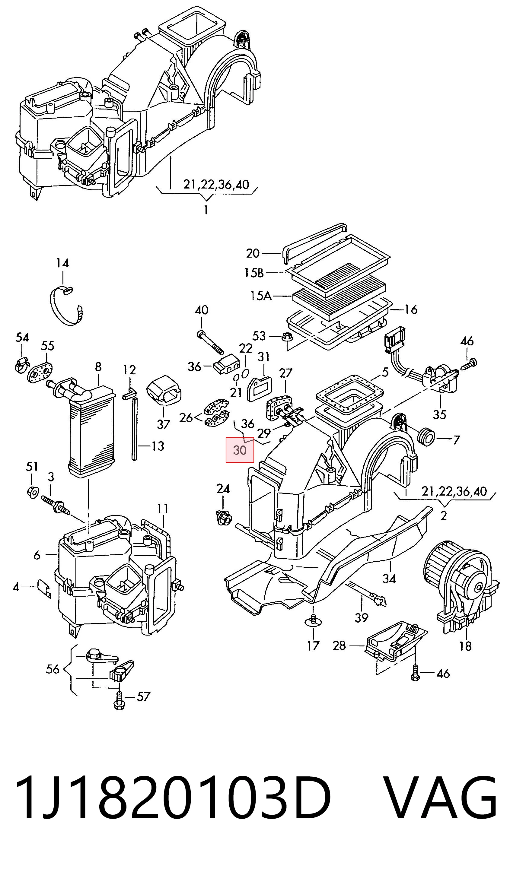 1J1820103D VAG Evaporador, aire acondicionado
