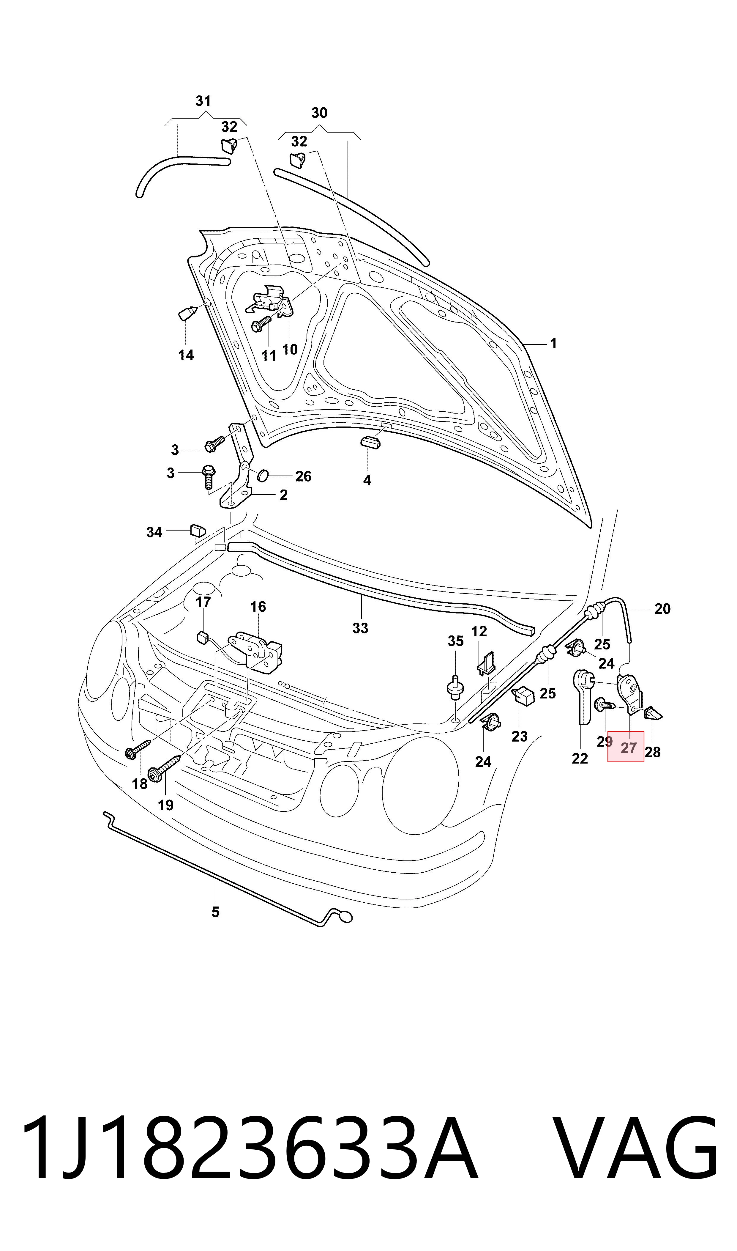 Soporte de la manija de apertura del capó VAG 1J1823633A precio, desde 6,30 EUR