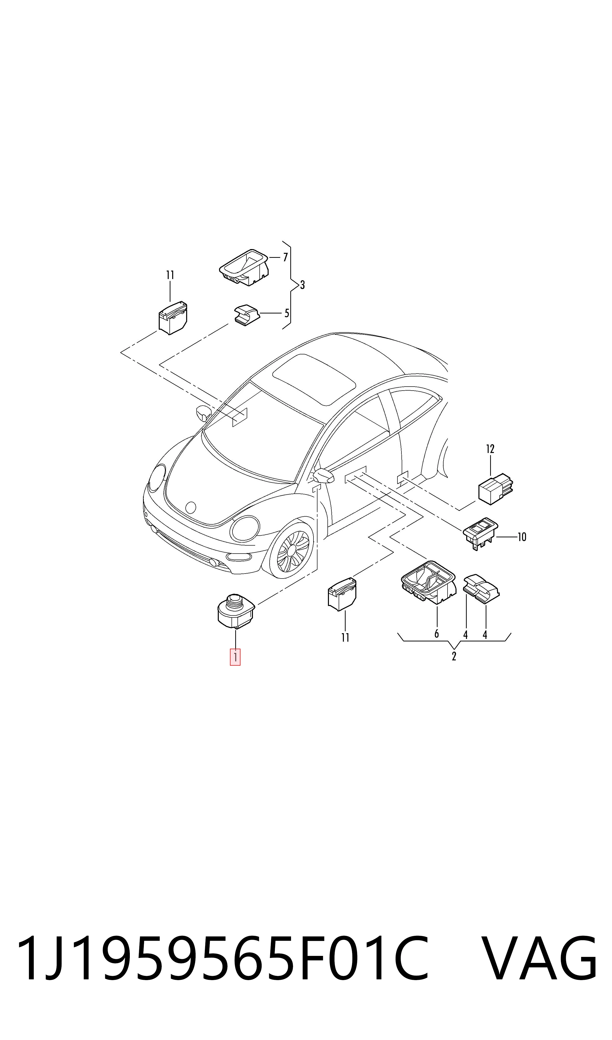 1J1959565F01C VAG Módulo de espejos retrovisores en la puerta