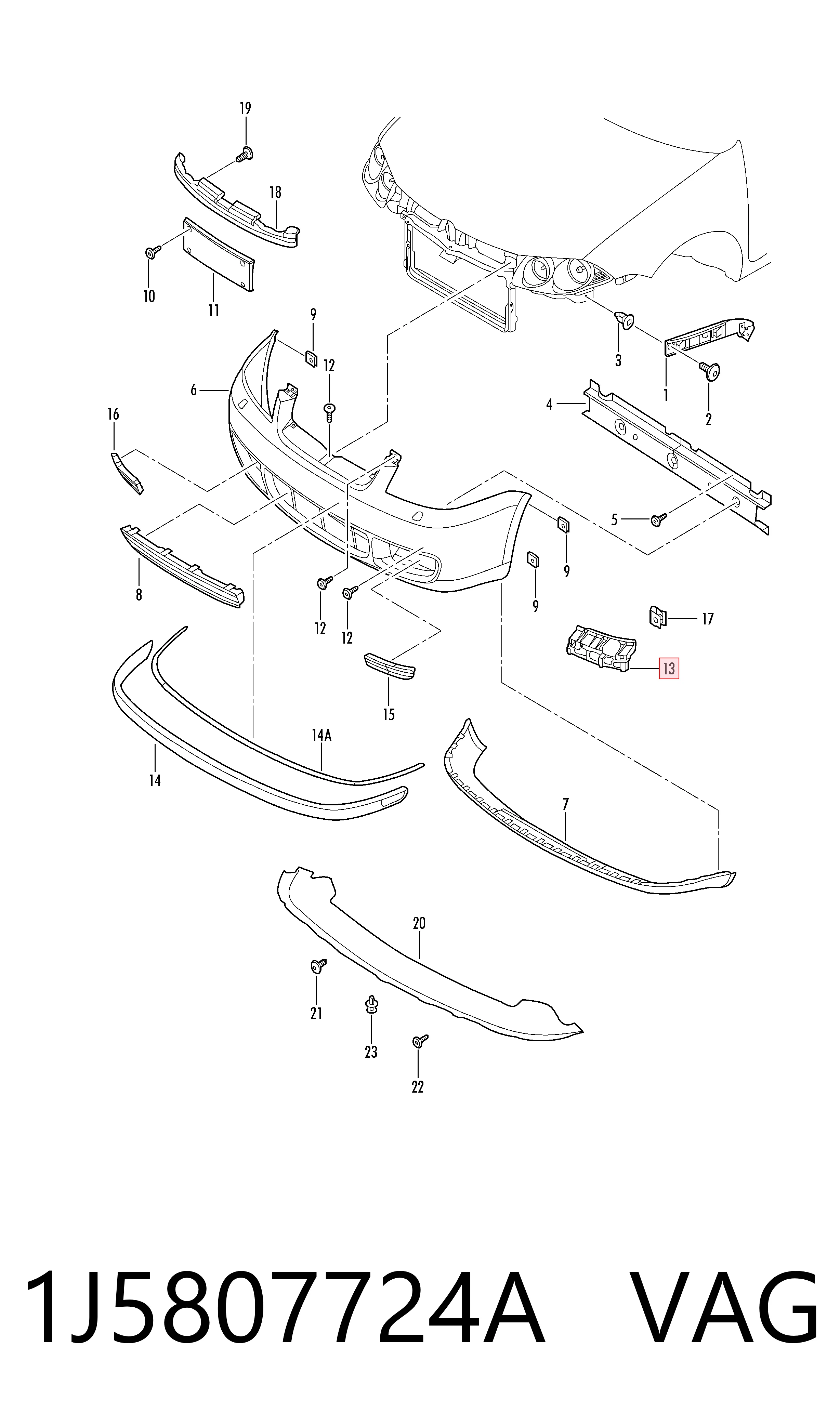 1J5807724A VAG Soporte de parachoques delantero derecho