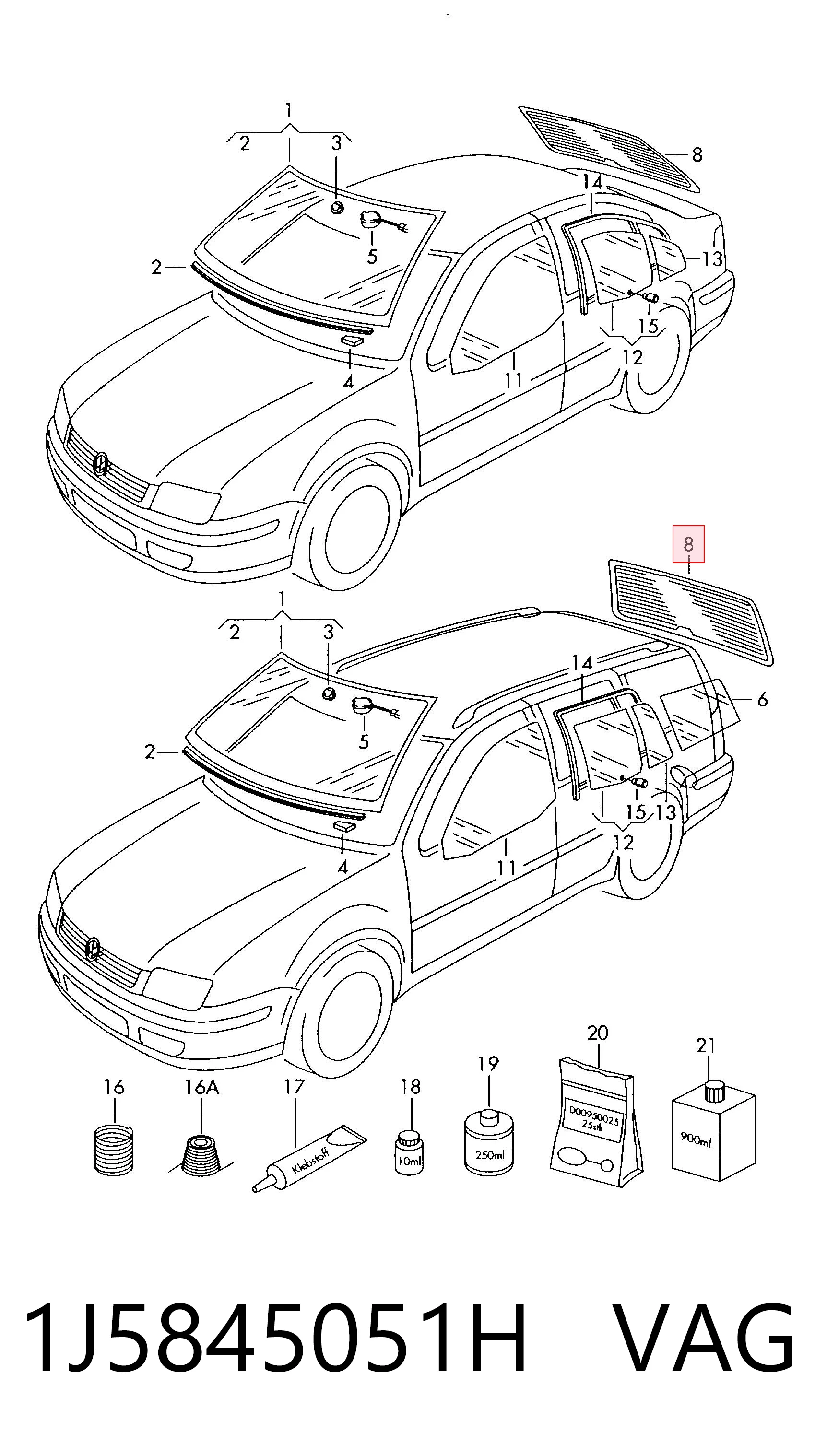 Vidrio trasero para Volkswagen Bora  1J2