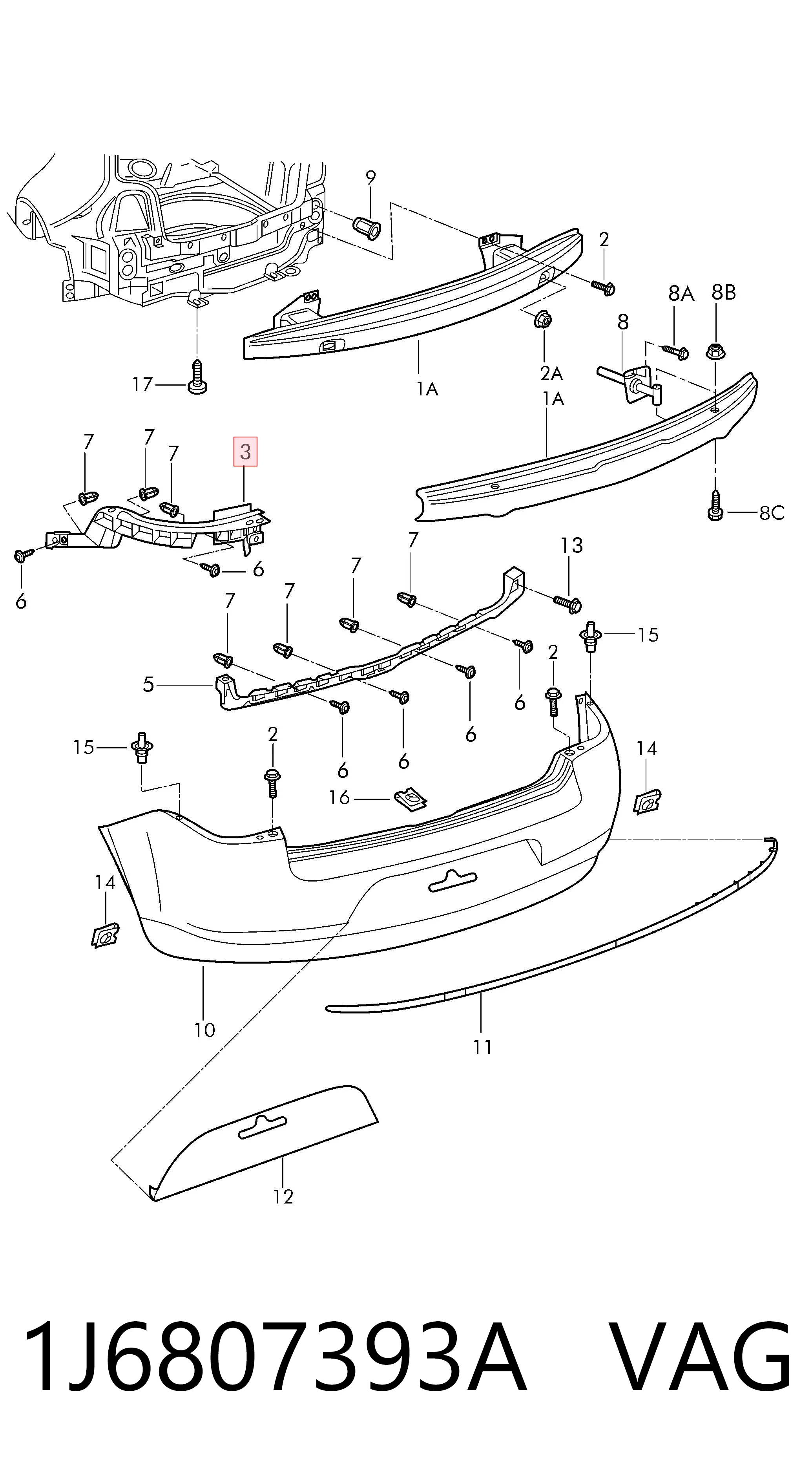 1J6807393A VAG Soporte de paragolpes trasero izquierdo