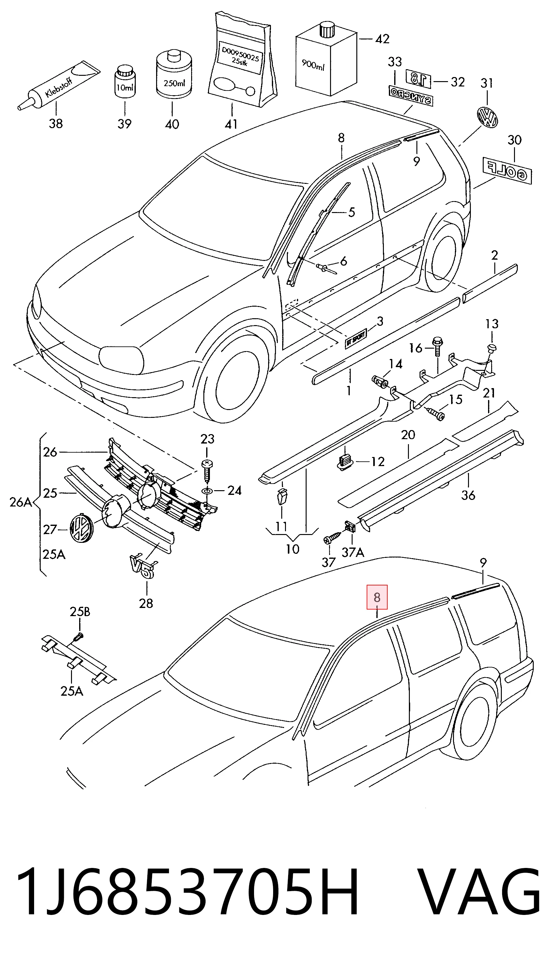 Moldura de techo izquierda 1J6853705H VAG