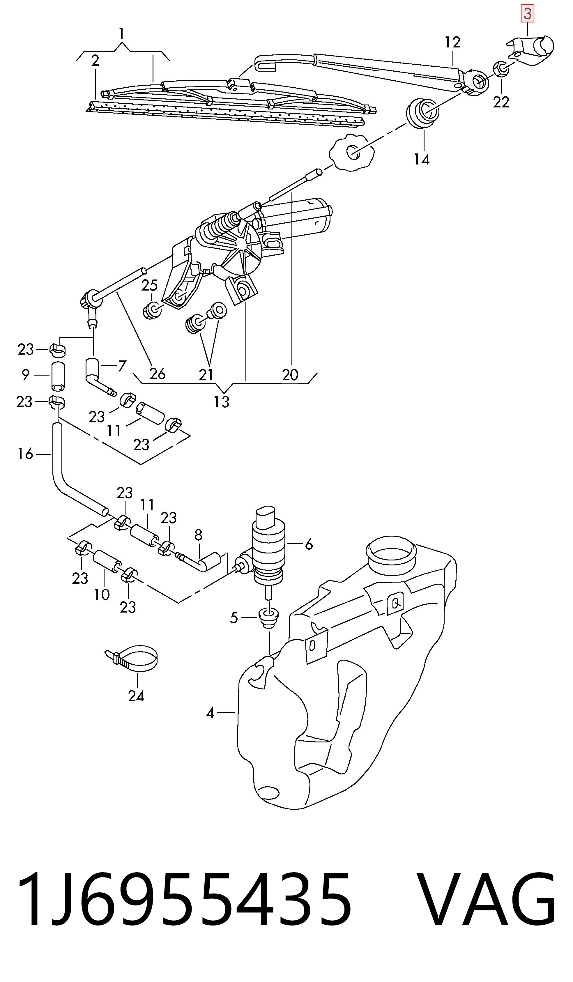 1J6955435 VAG Tapa de la tuerca del brazo del limpiaparabrisas trasero