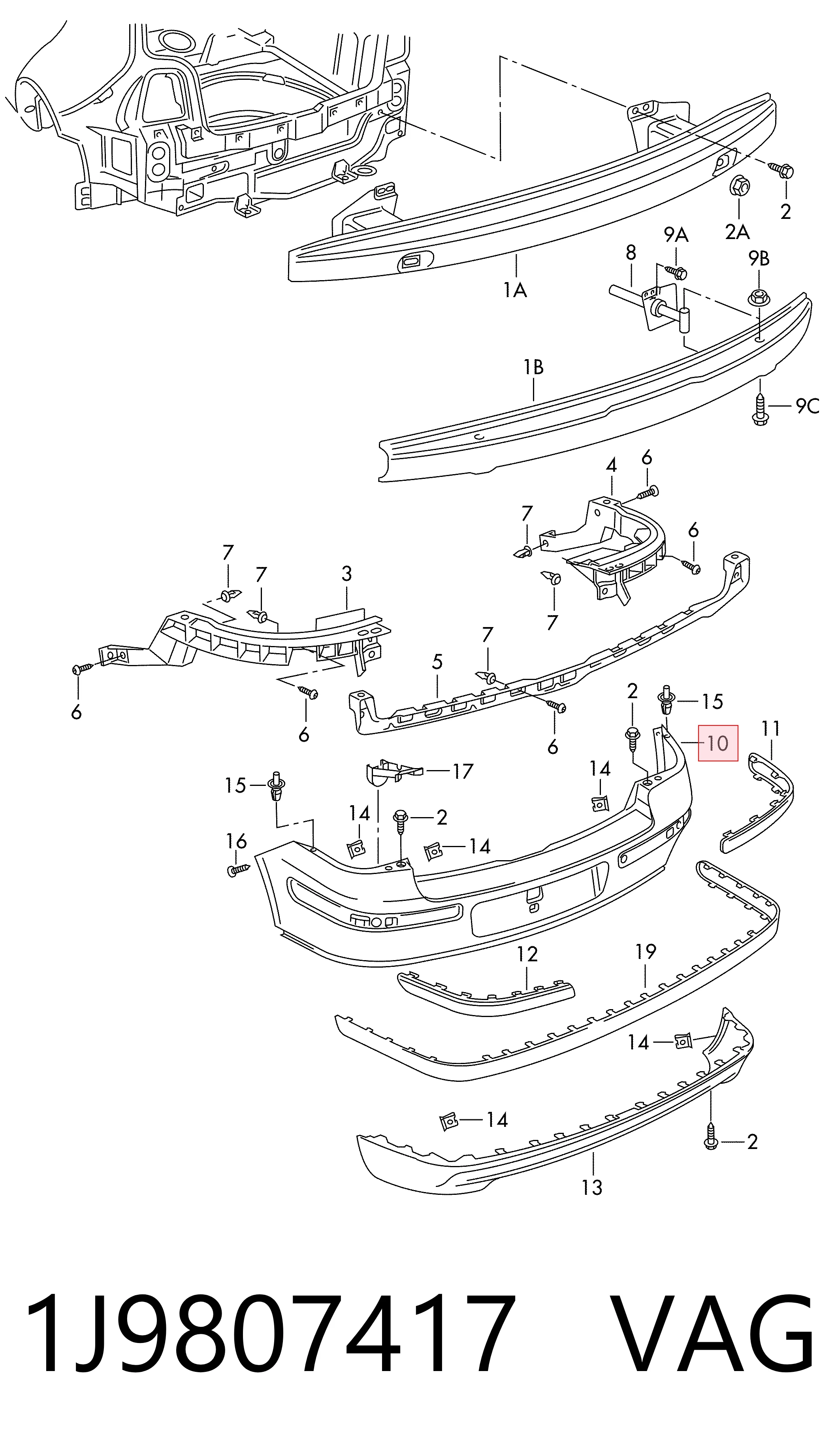 Defensa trasero para Volkswagen Bora  1J6