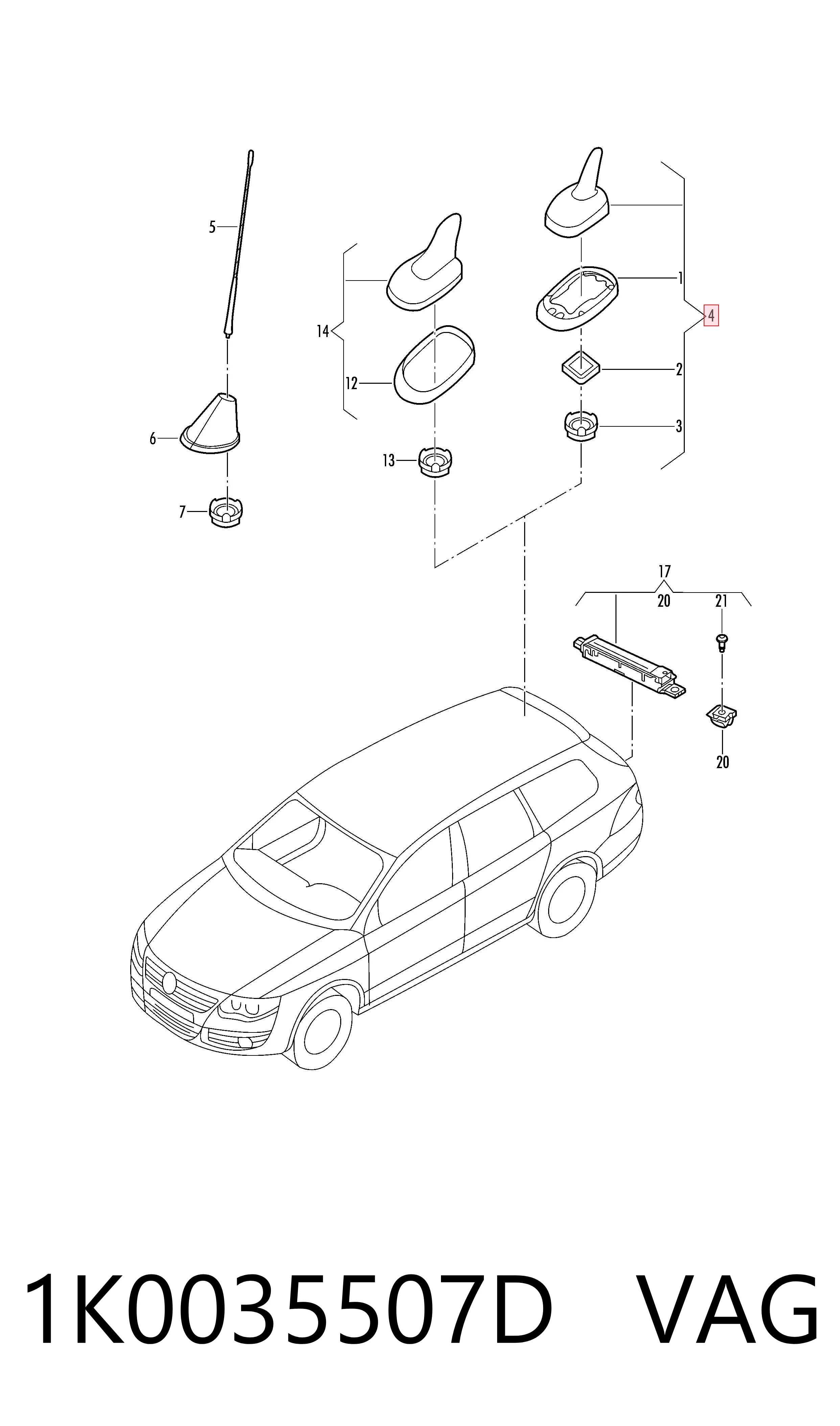 Antena de tiburón Volkswagen Caddy III (2004-2015)
