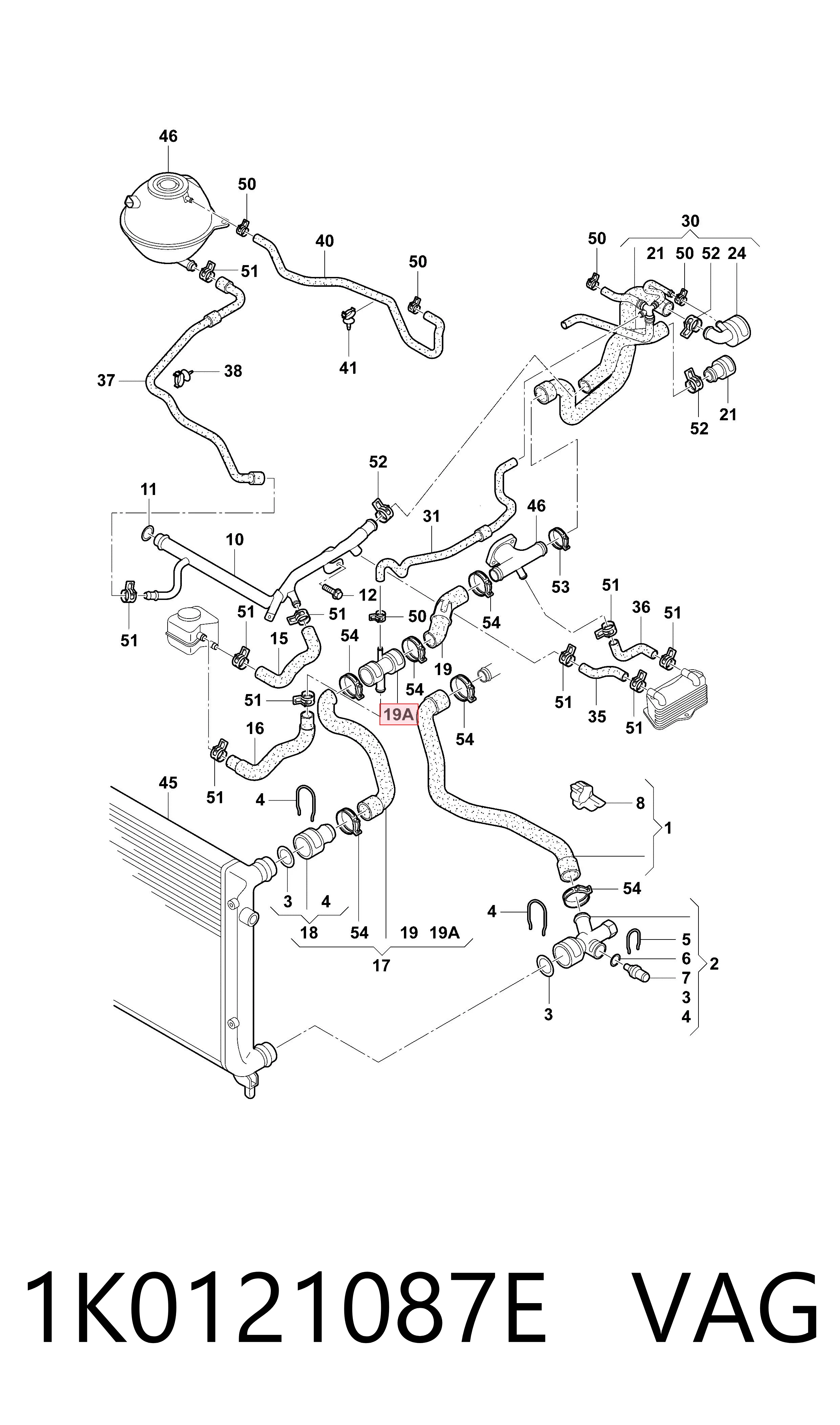 Brida del sistema de refrigeración (triple unión) 1K0121087E VAG
