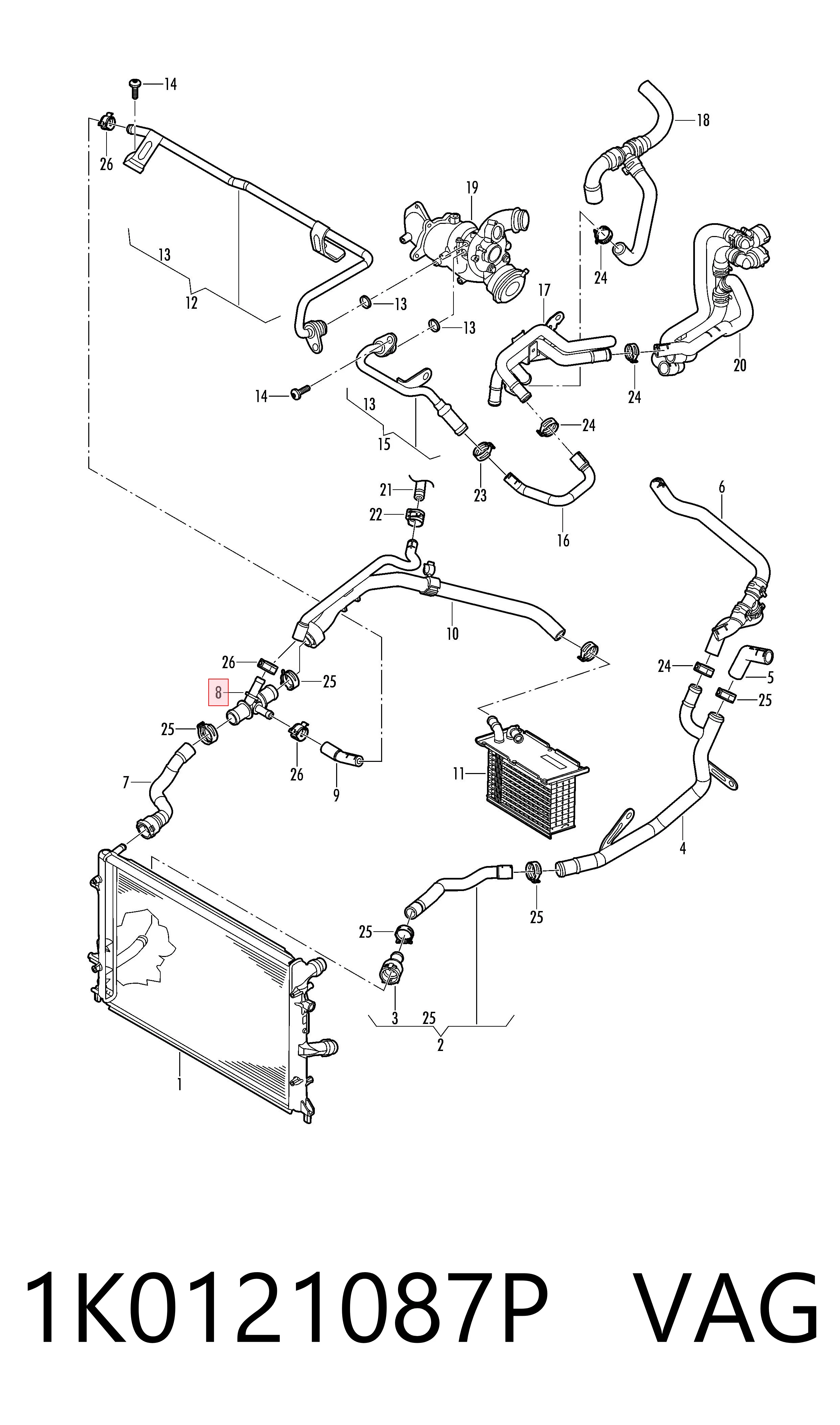 Comprar 1K0121087P VAG Brida del sistema de refrigeración (triple unión)