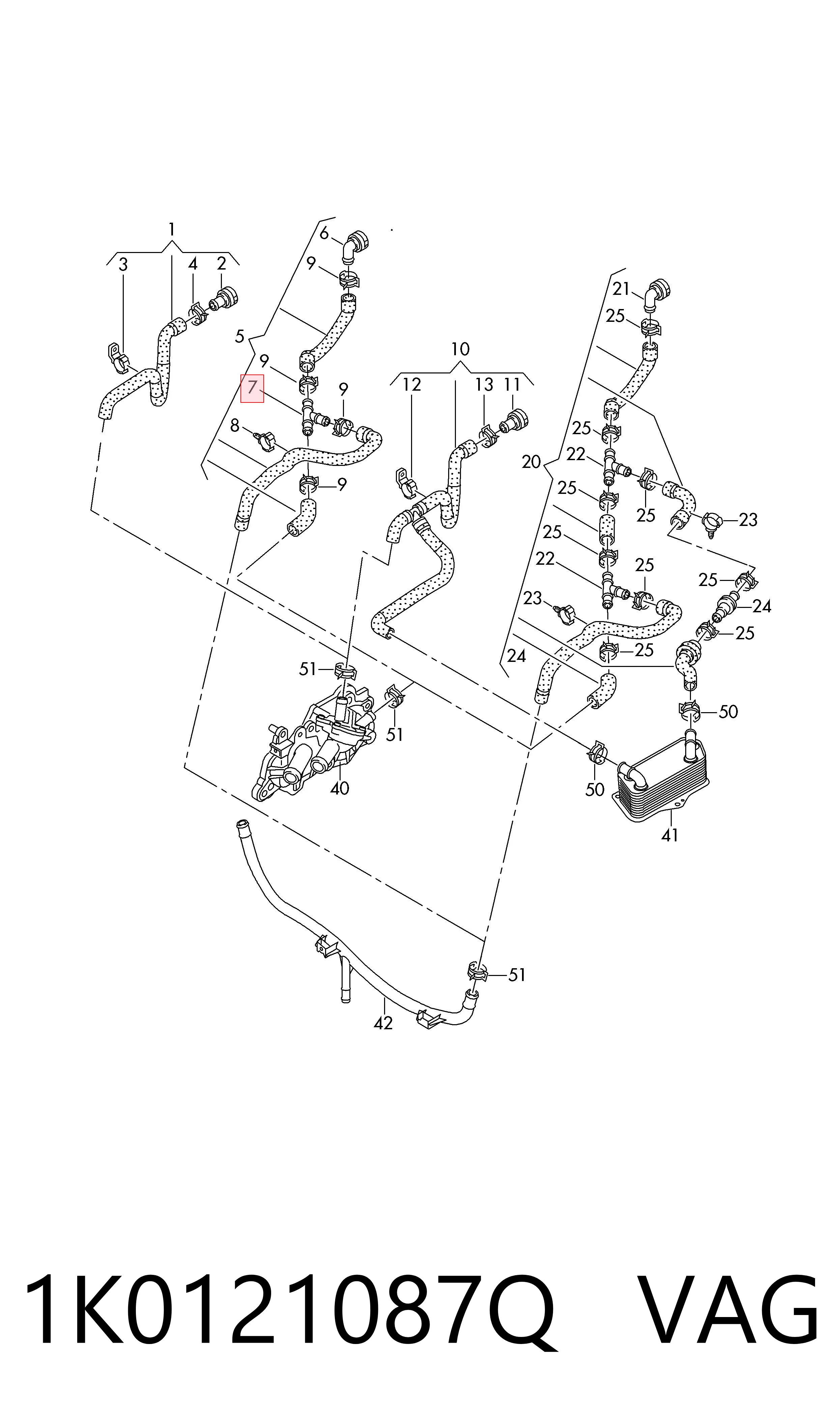1K0121087Q VAG Brida del sistema de refrigeración (triple unión)