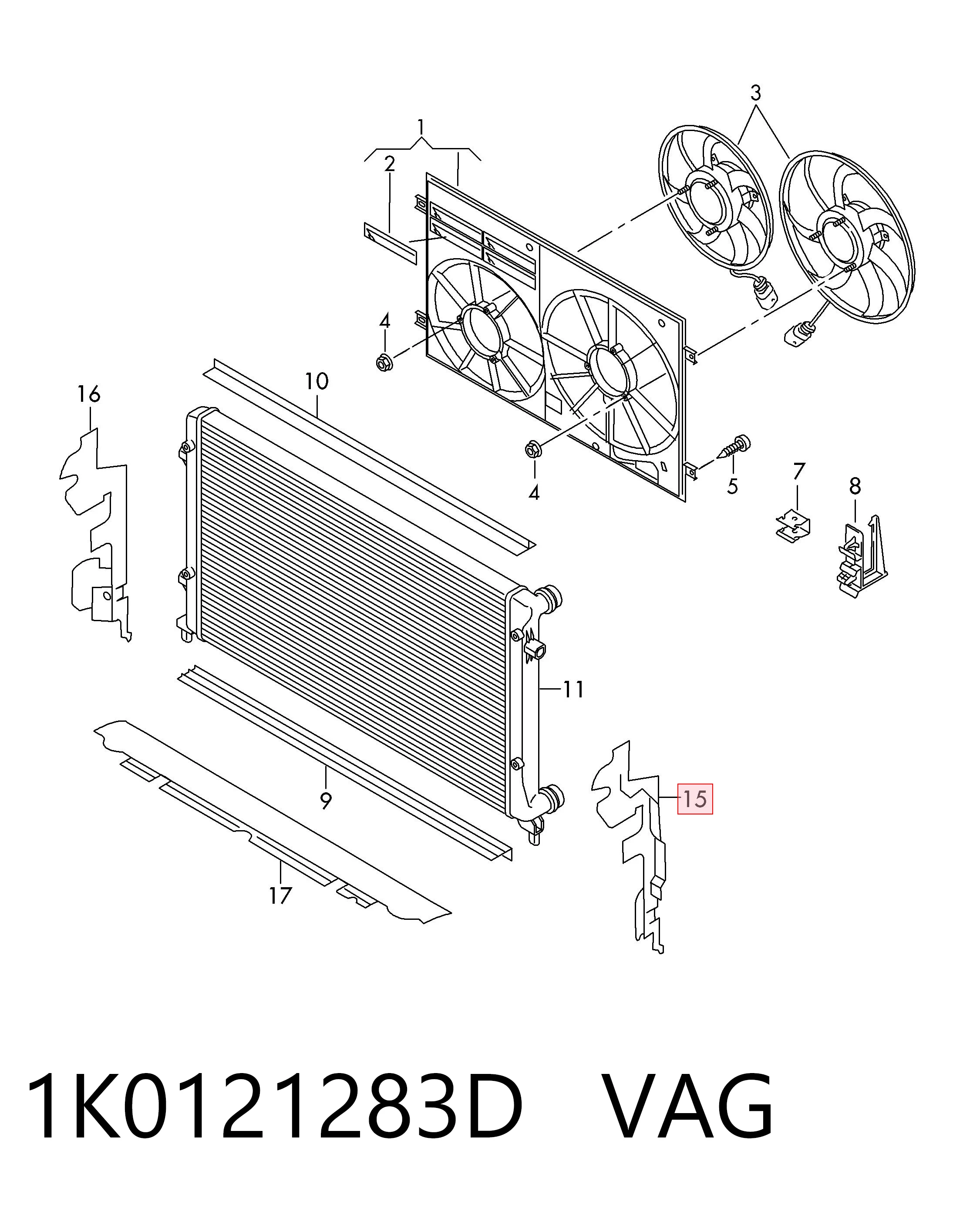 Deflector de aire del radiador izquierdo VAG 1K0121283D precio, desde 29,04 EUR