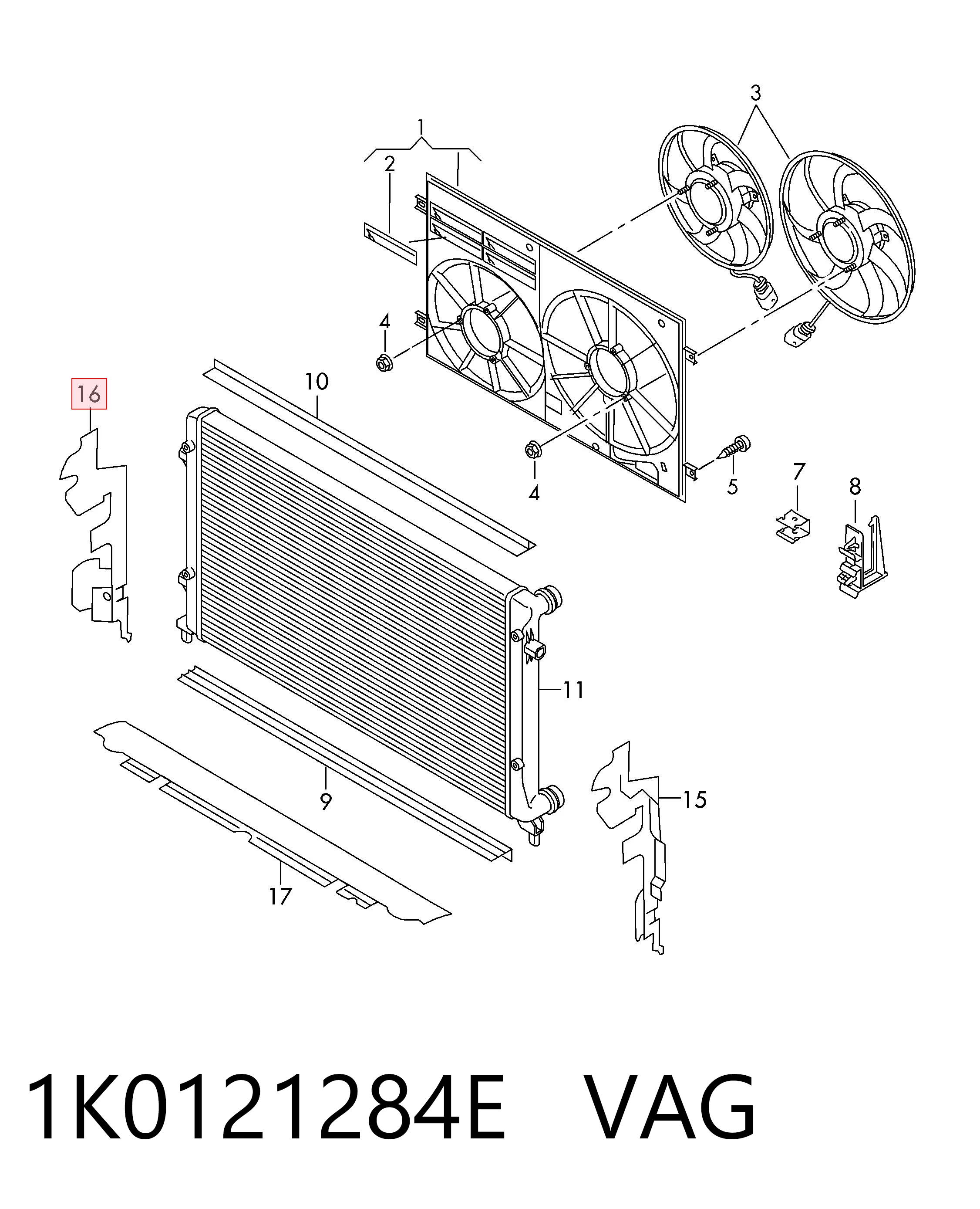 Deflector de aire del radiador derecho VAG 1K0121284E precio, desde 29,04 EUR