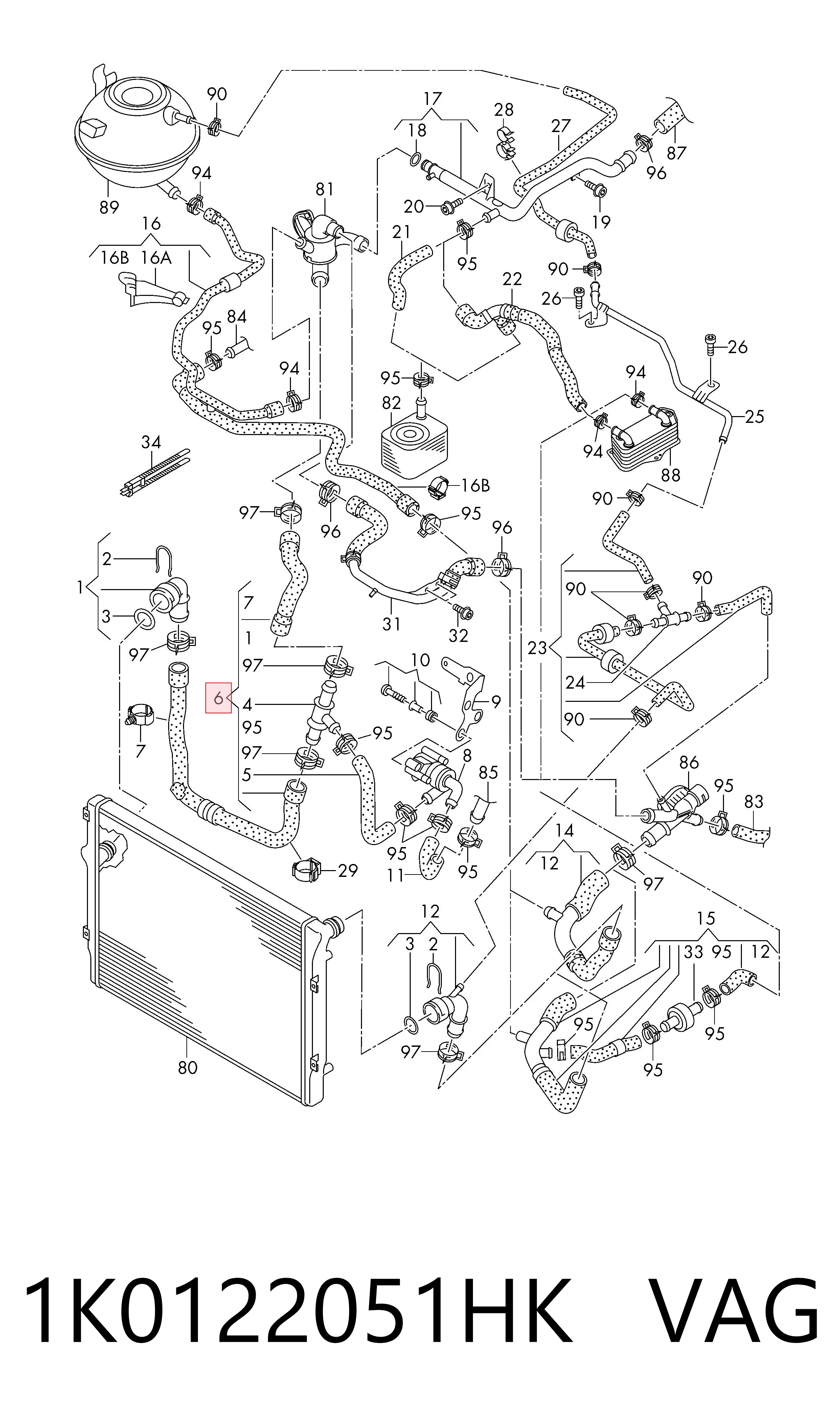 Manguera inferior del radiador 1K0122051HK VAG