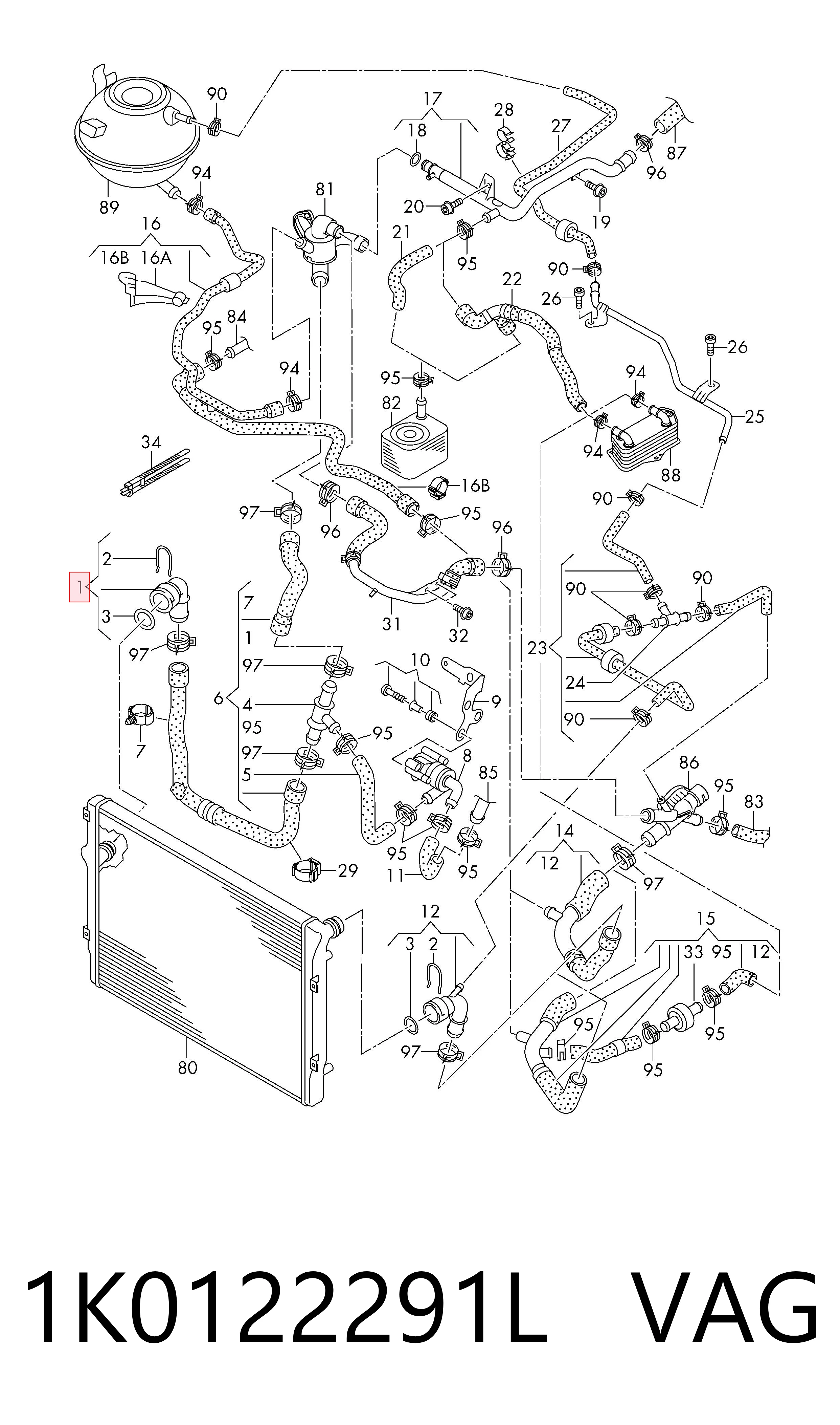1K0122291L VAG Brida del sistema de refrigeración (triple unión)