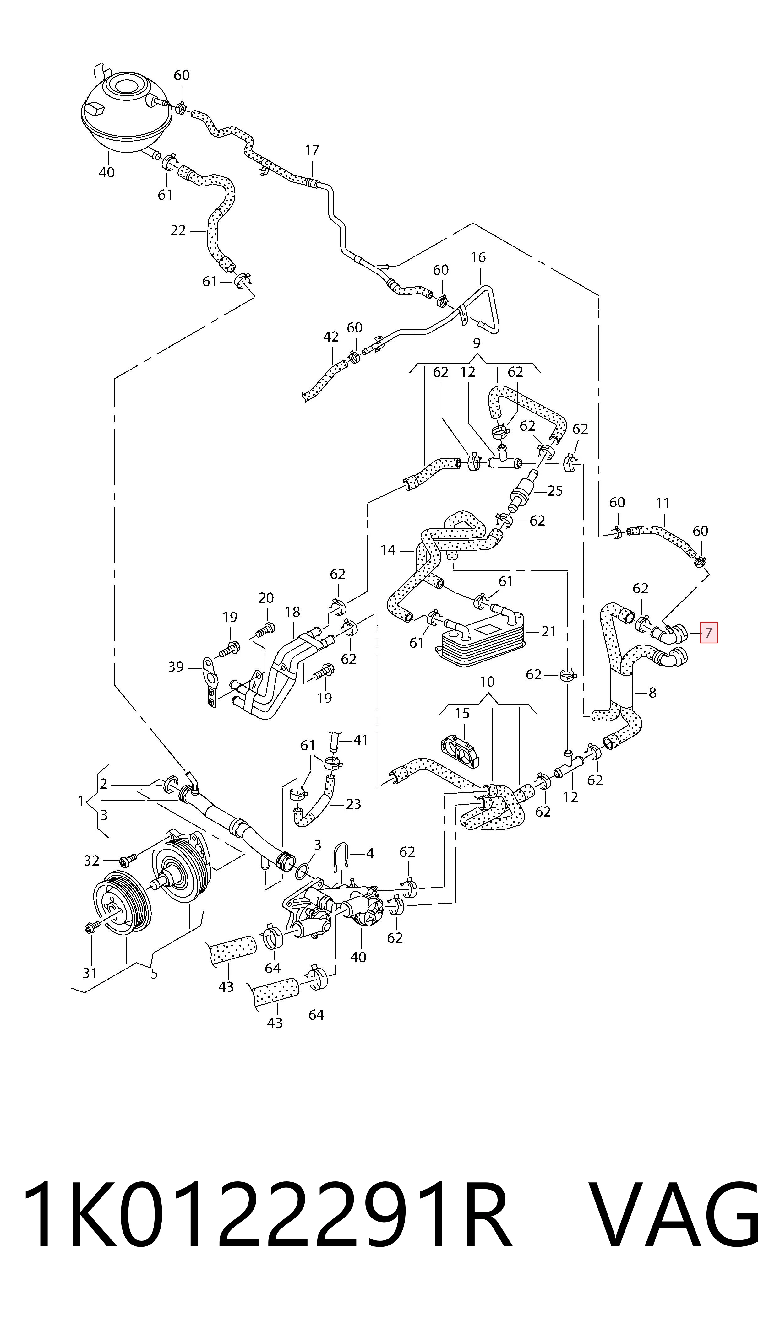1K0122291R VAG Brida del sistema de refrigeración (triple unión)
