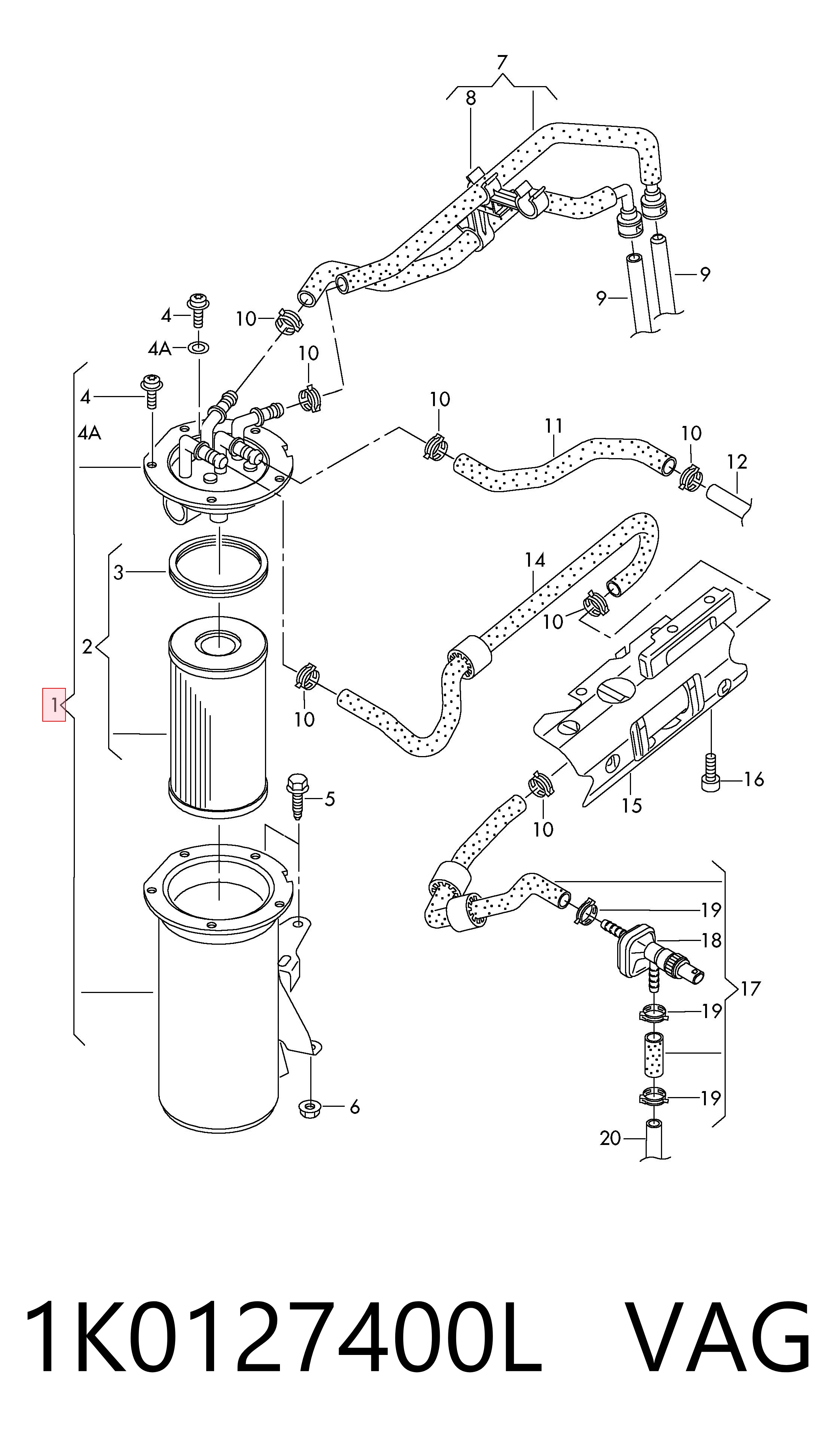 1K0127400L VAG Filtro de gasolina