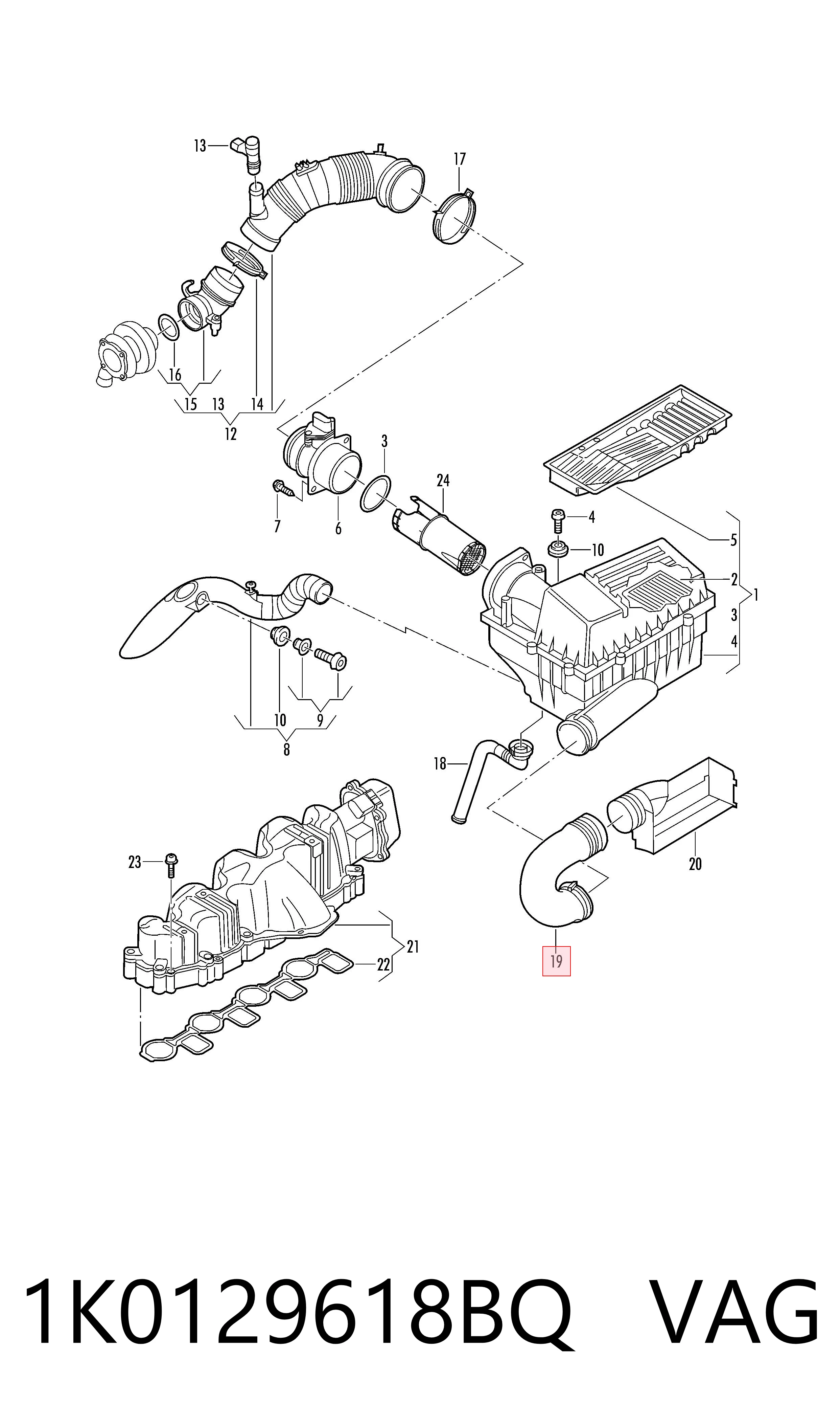 1K0129618BQ VAG Tubo flexible de aspiración, filtro de aire
