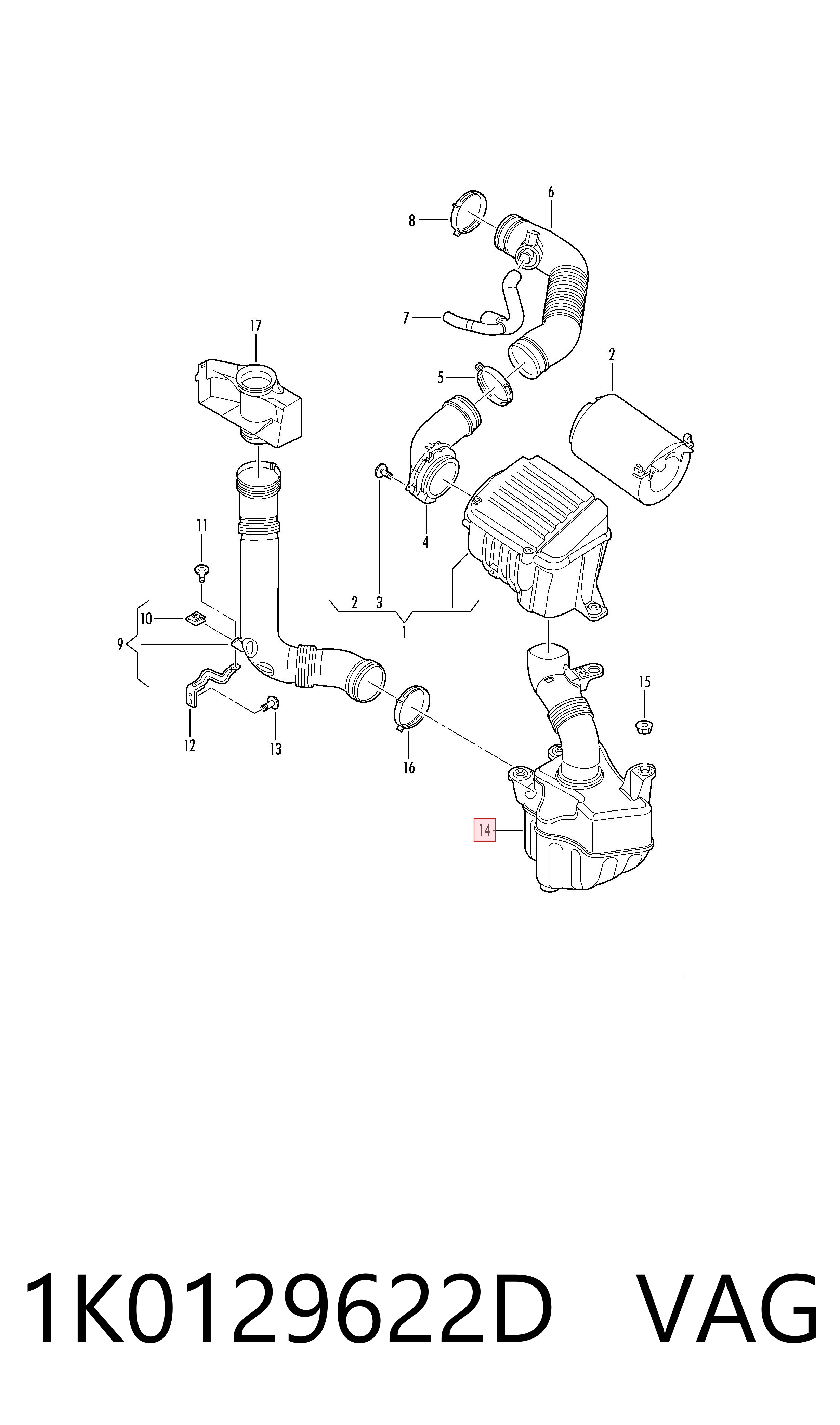 1K0129622D VAG Resonador del filtro de aire