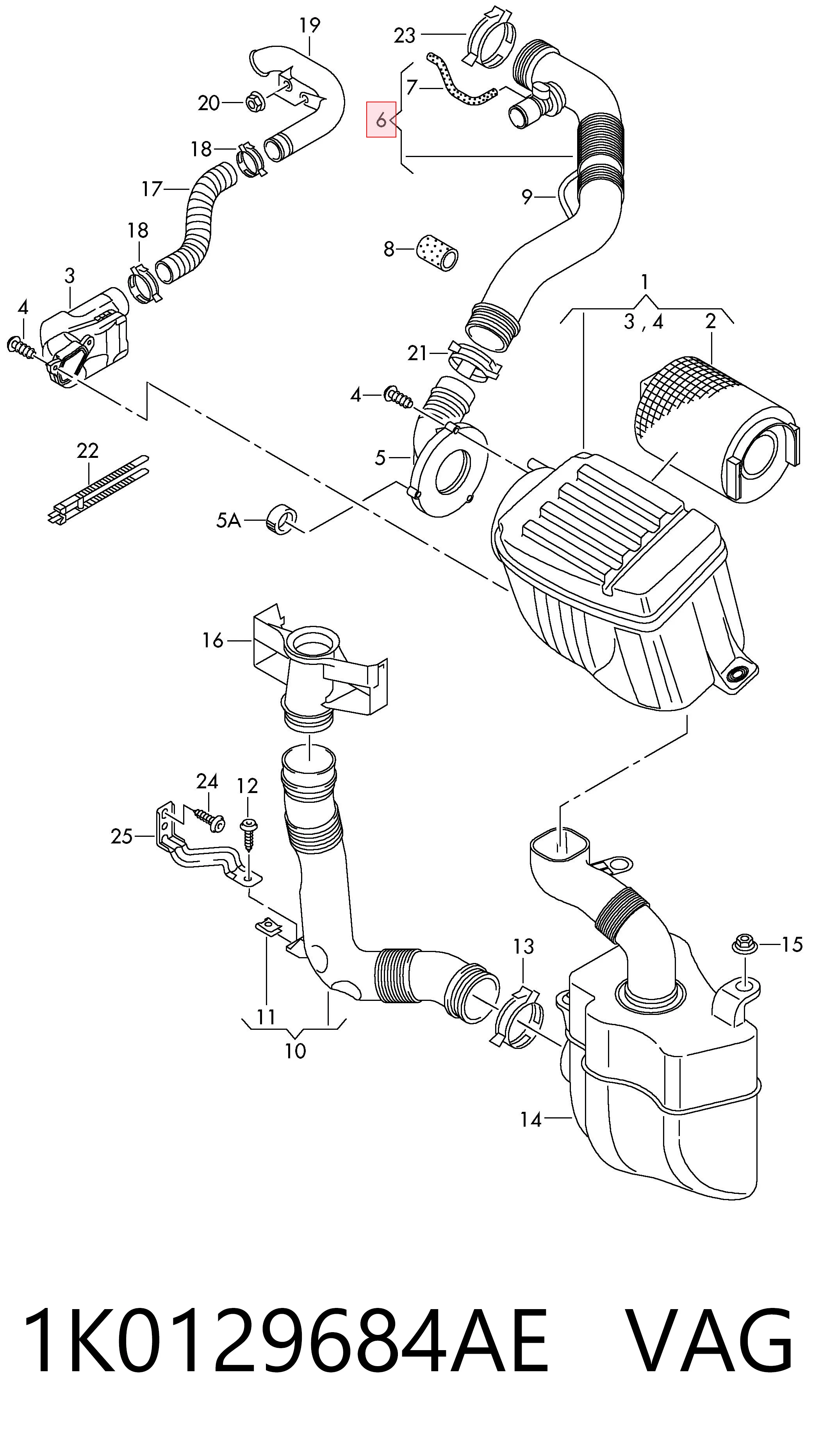 1K0129684AE VAG Conducto de aire, salida del filtro de aire