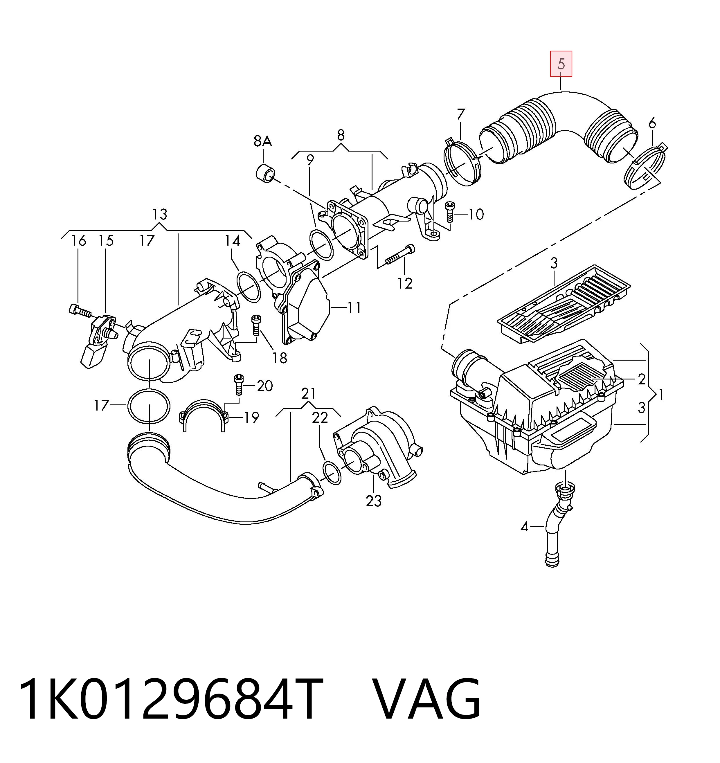 Manguito de aire del medidor de masa de aire VAG 1K0129684T precio, desde 78,79 EUR