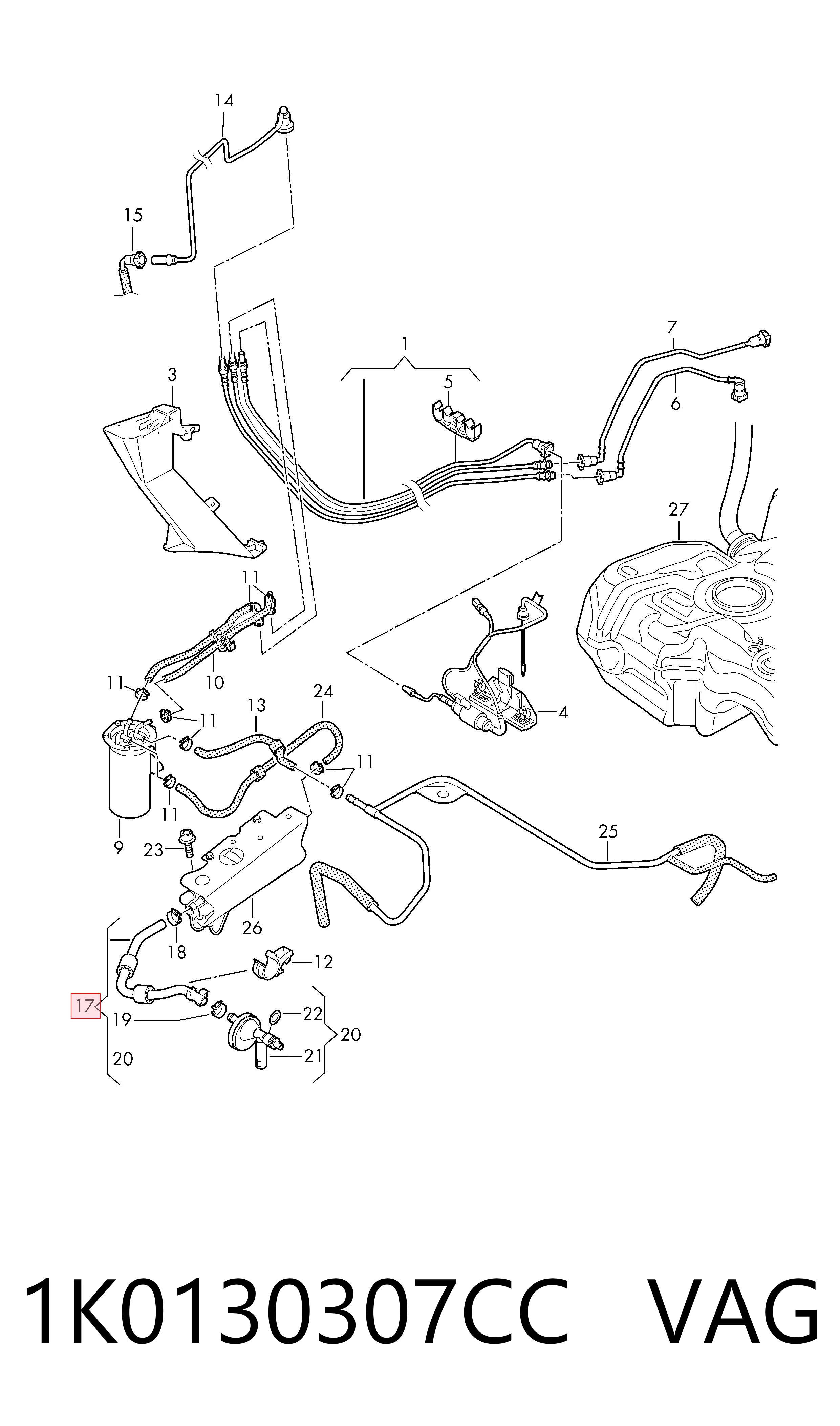 1K0130307CC VAG Manguera de combustible universal