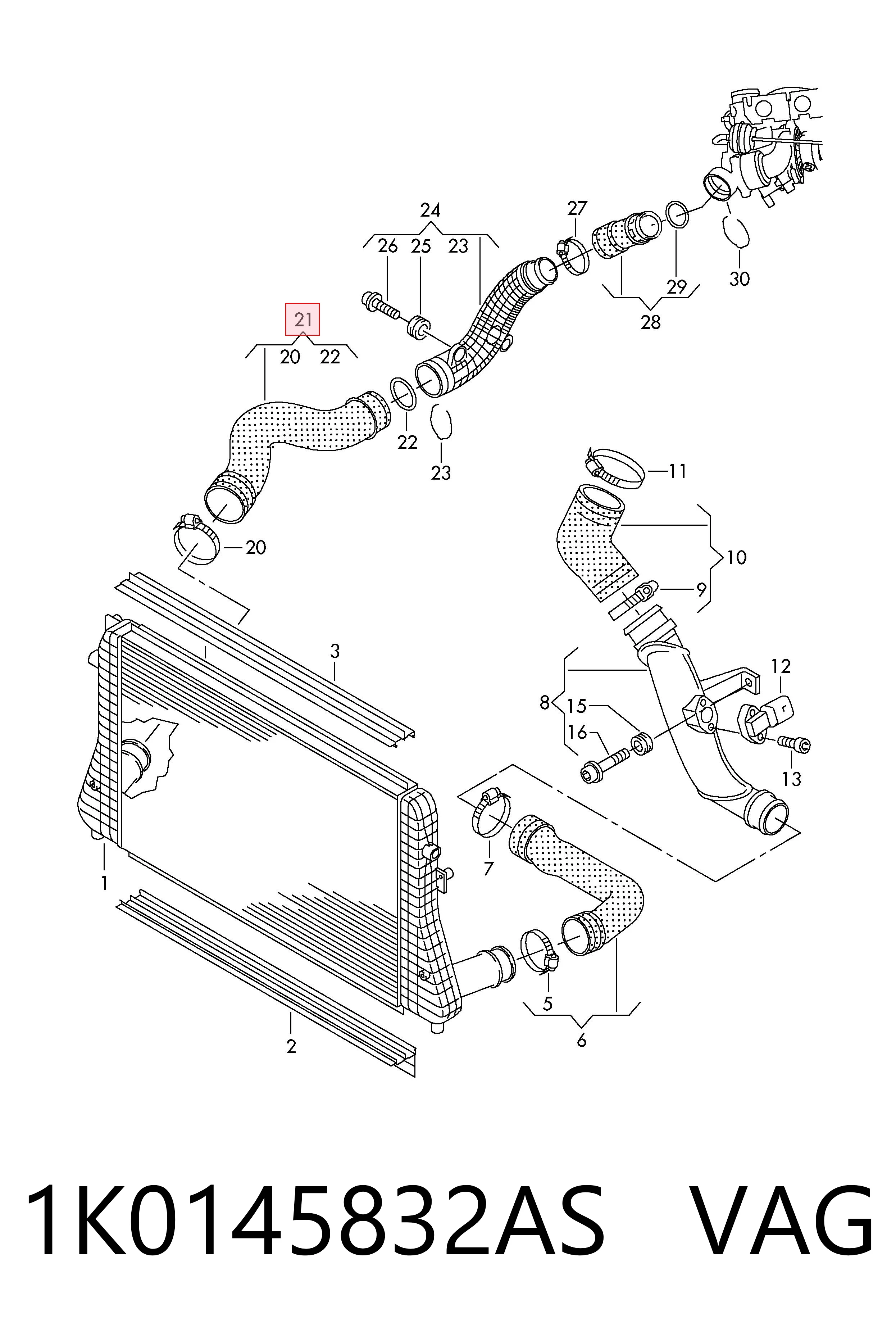 1K0145832AS VAG Manguera del intercooler