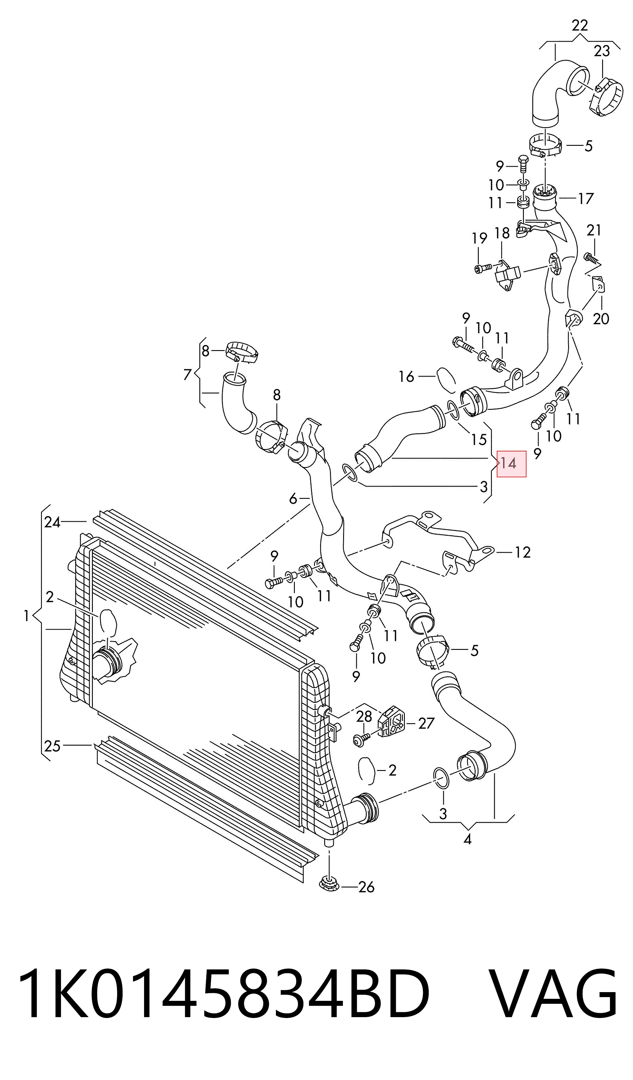 1K0145834BD VAG Manguera del intercooler