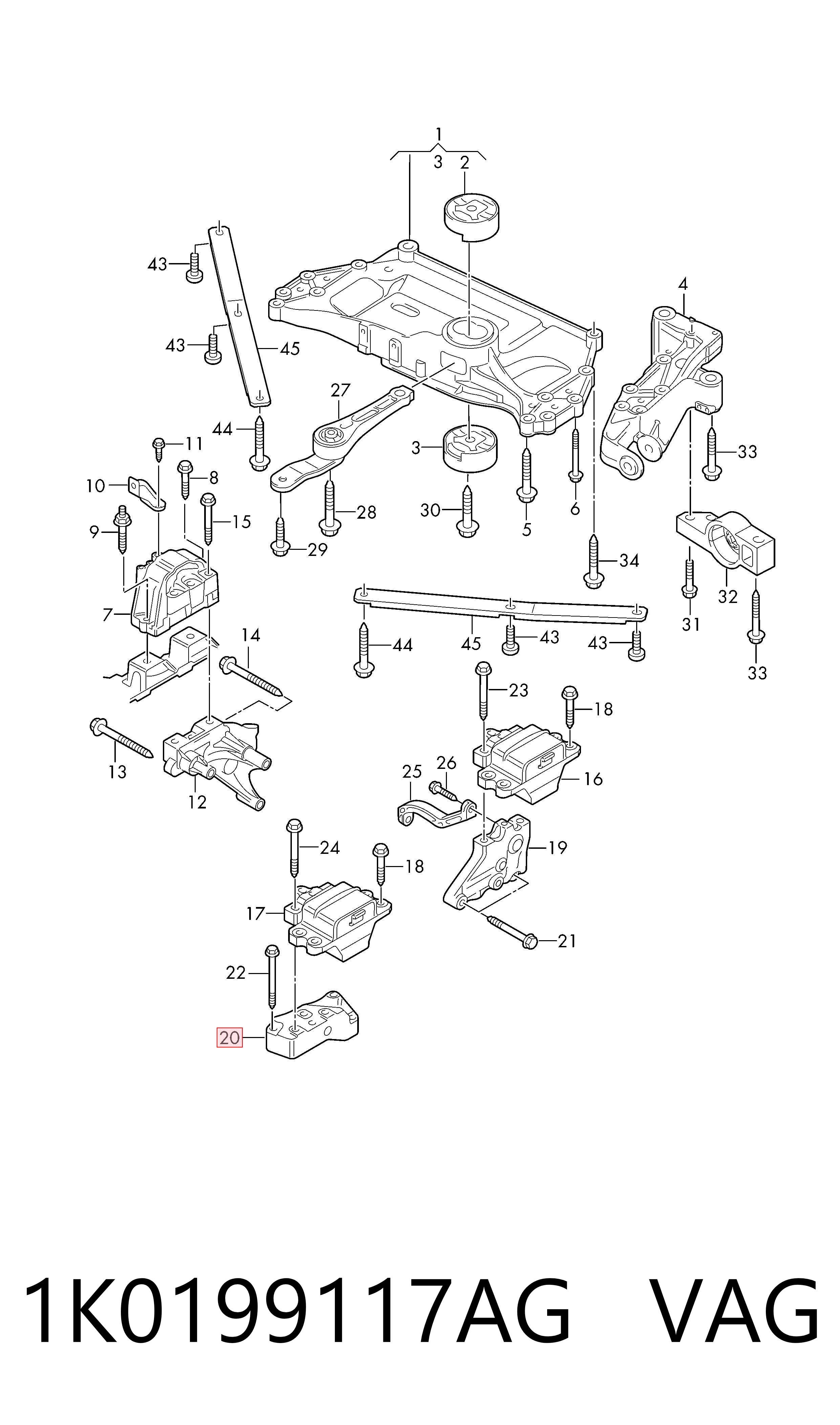 Soporte del soporte izquierdo del motor 1K0199117AG VAG