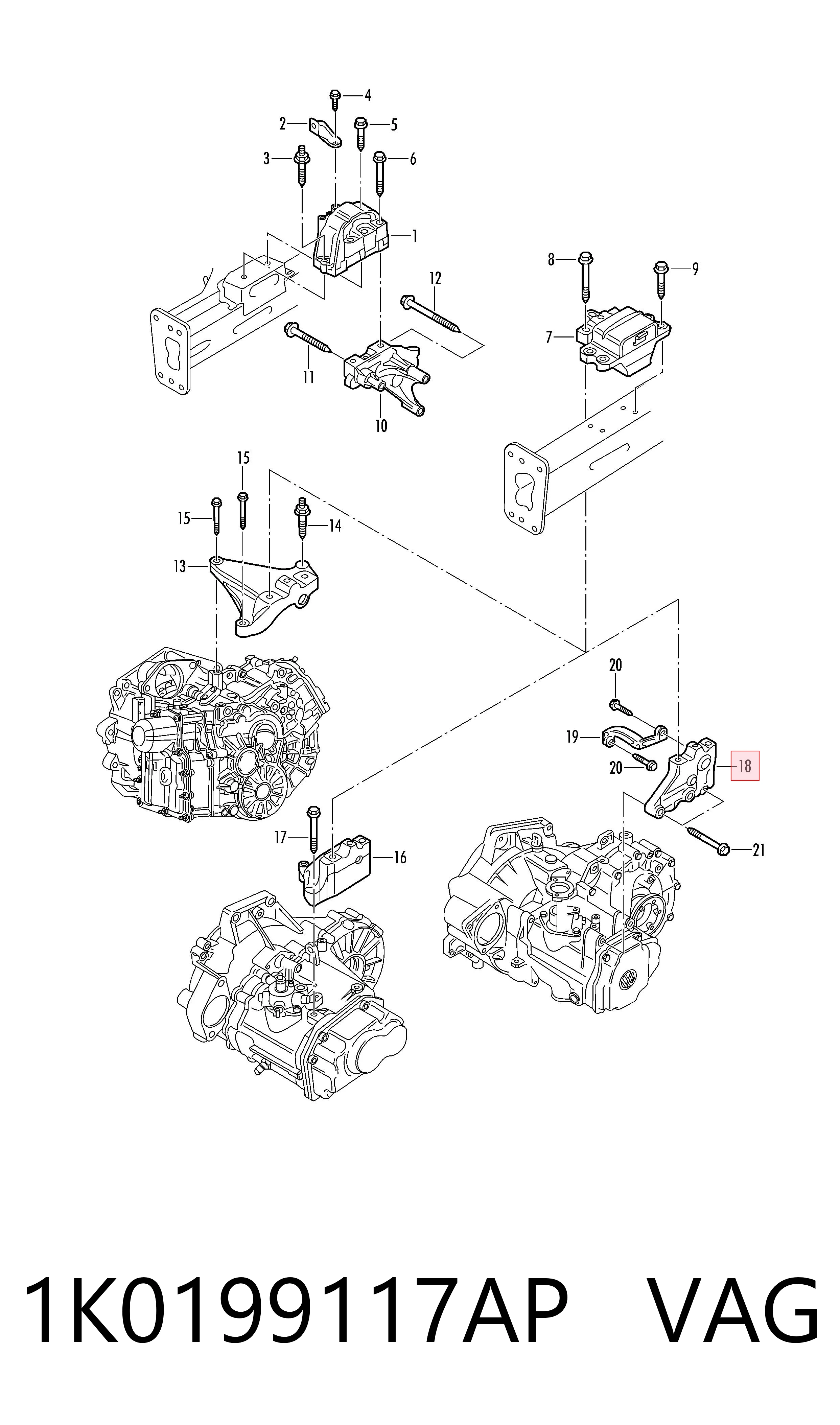 1K0199117AP VAG Soporte del soporte izquierdo del motor
