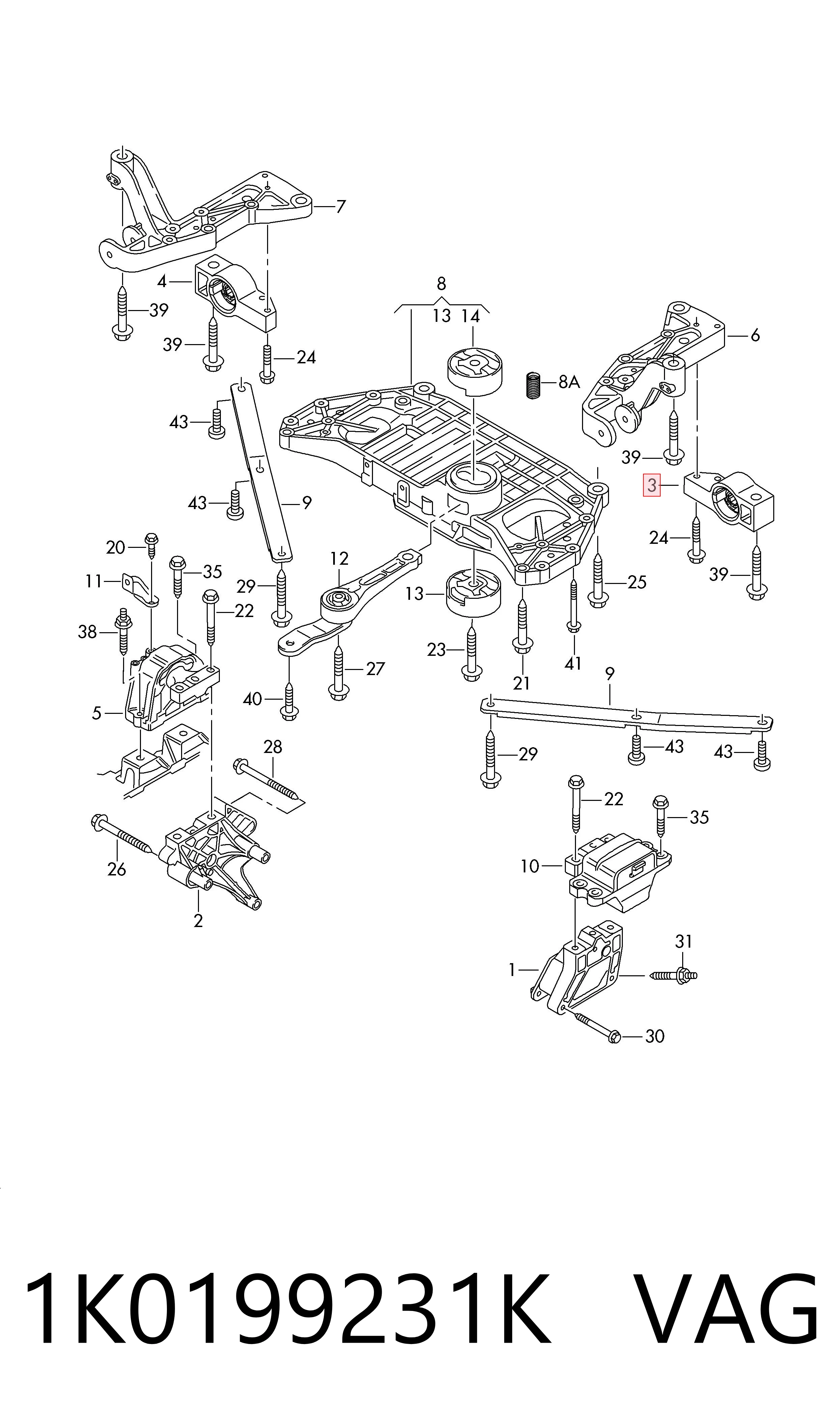 1K0199231K VAG Silentblock de brazo de suspensión delantero inferior