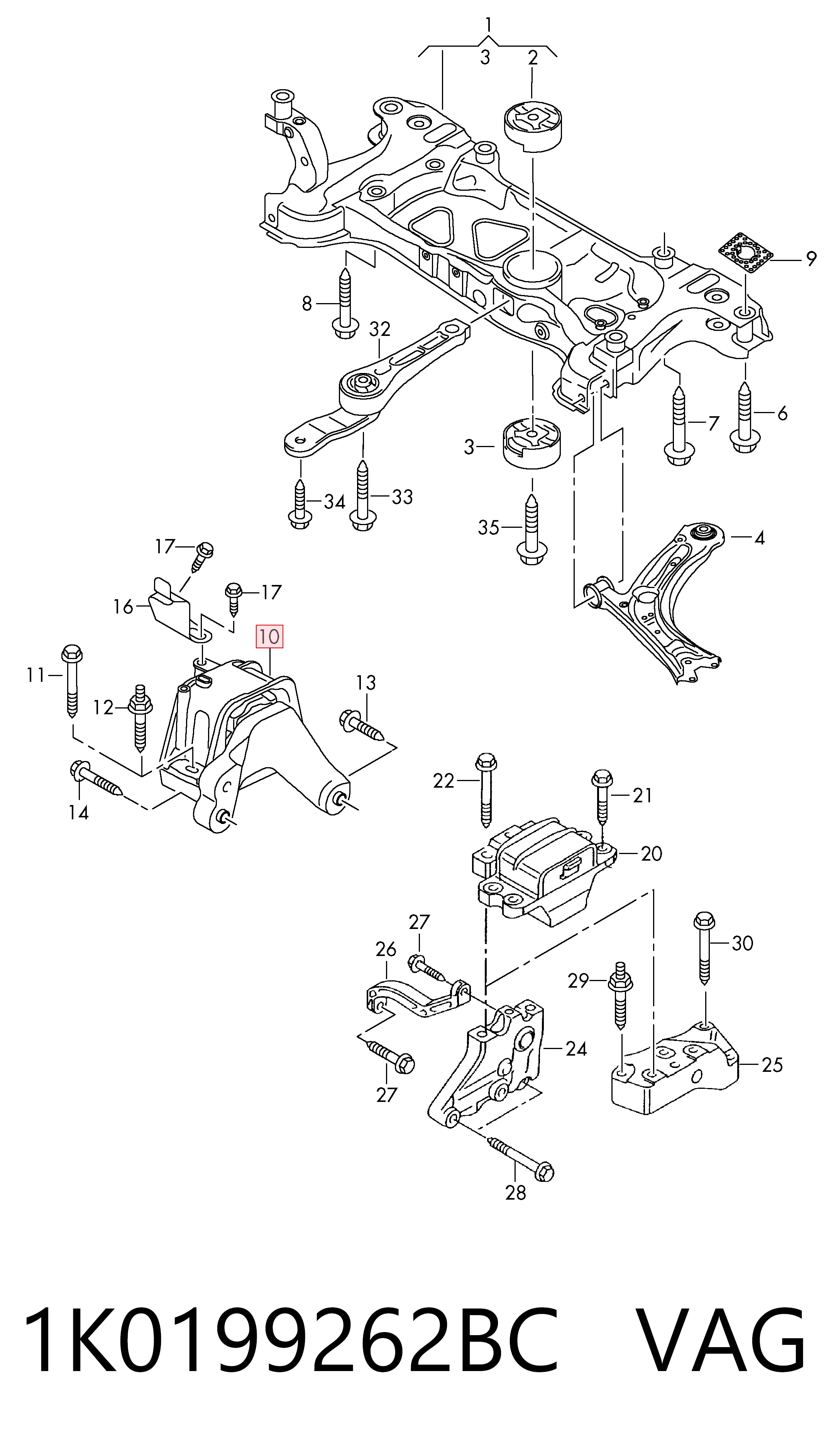 1K0199262BC VAG Soporte de motor derecho