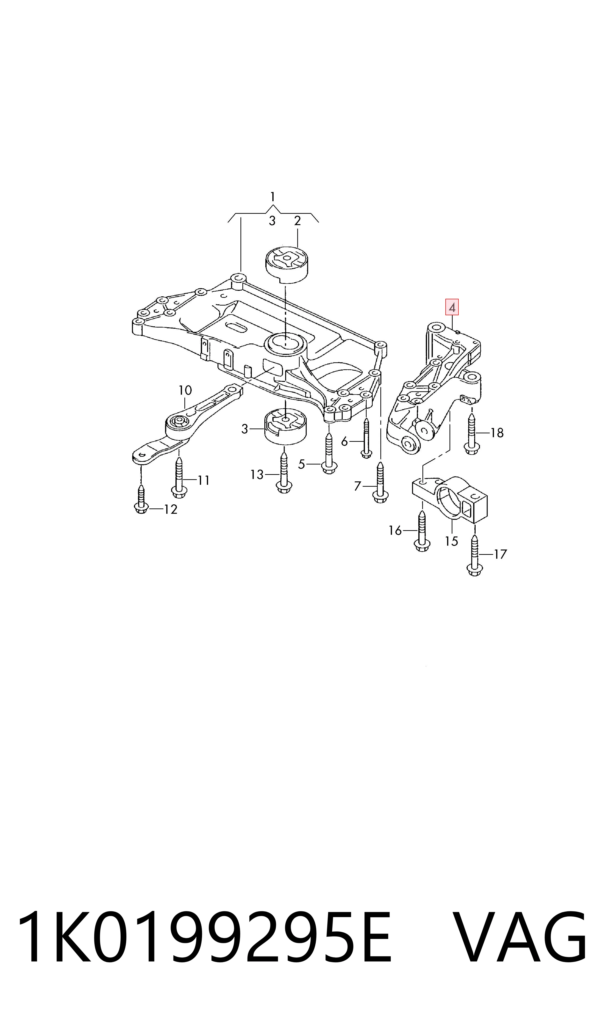 1K0199295E VAG Soporte de viga delantera
