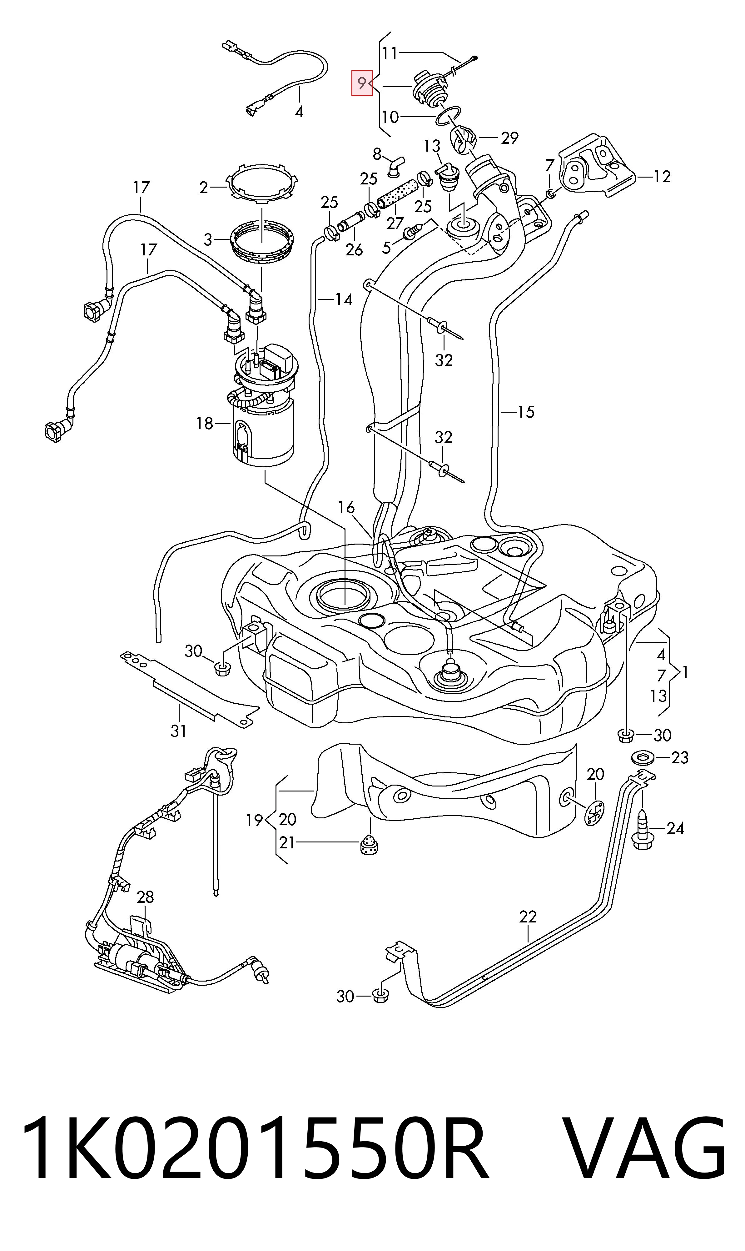 Tapón del depósito de combustible 1K0201550R VAG