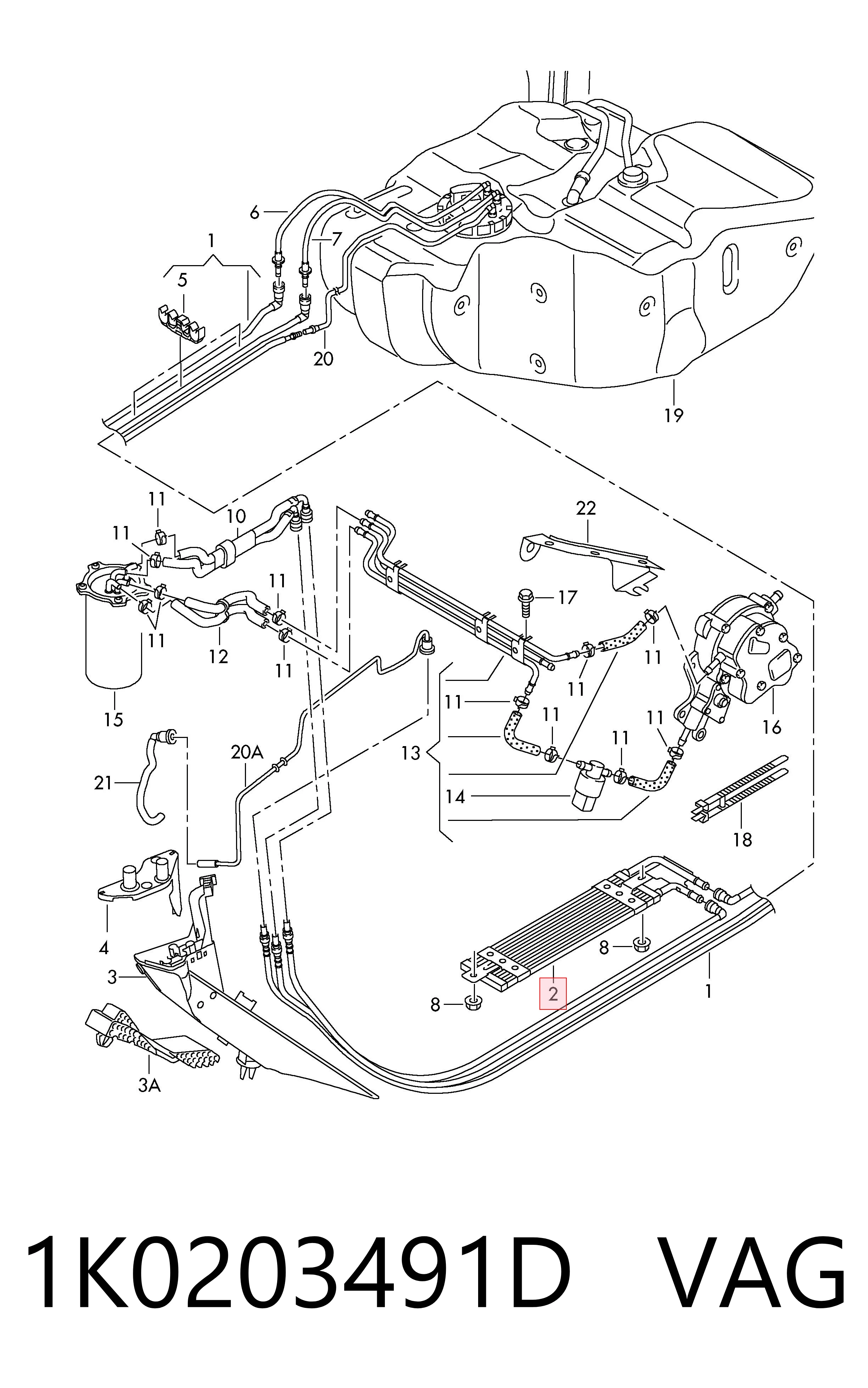 1K0203491D VAG Radiador de enfriamiento de combustible