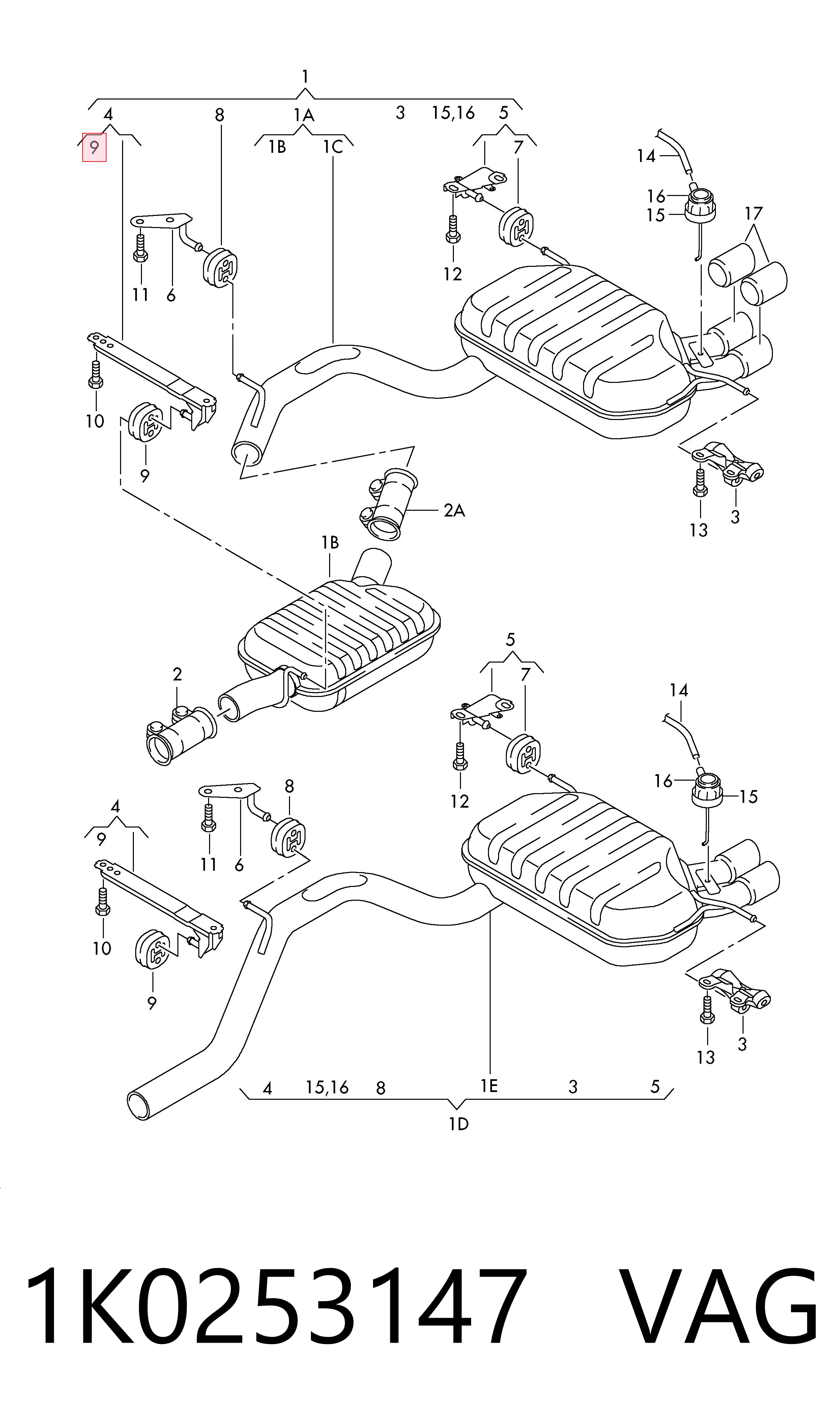 1K0253147 VAG Soporte de escape