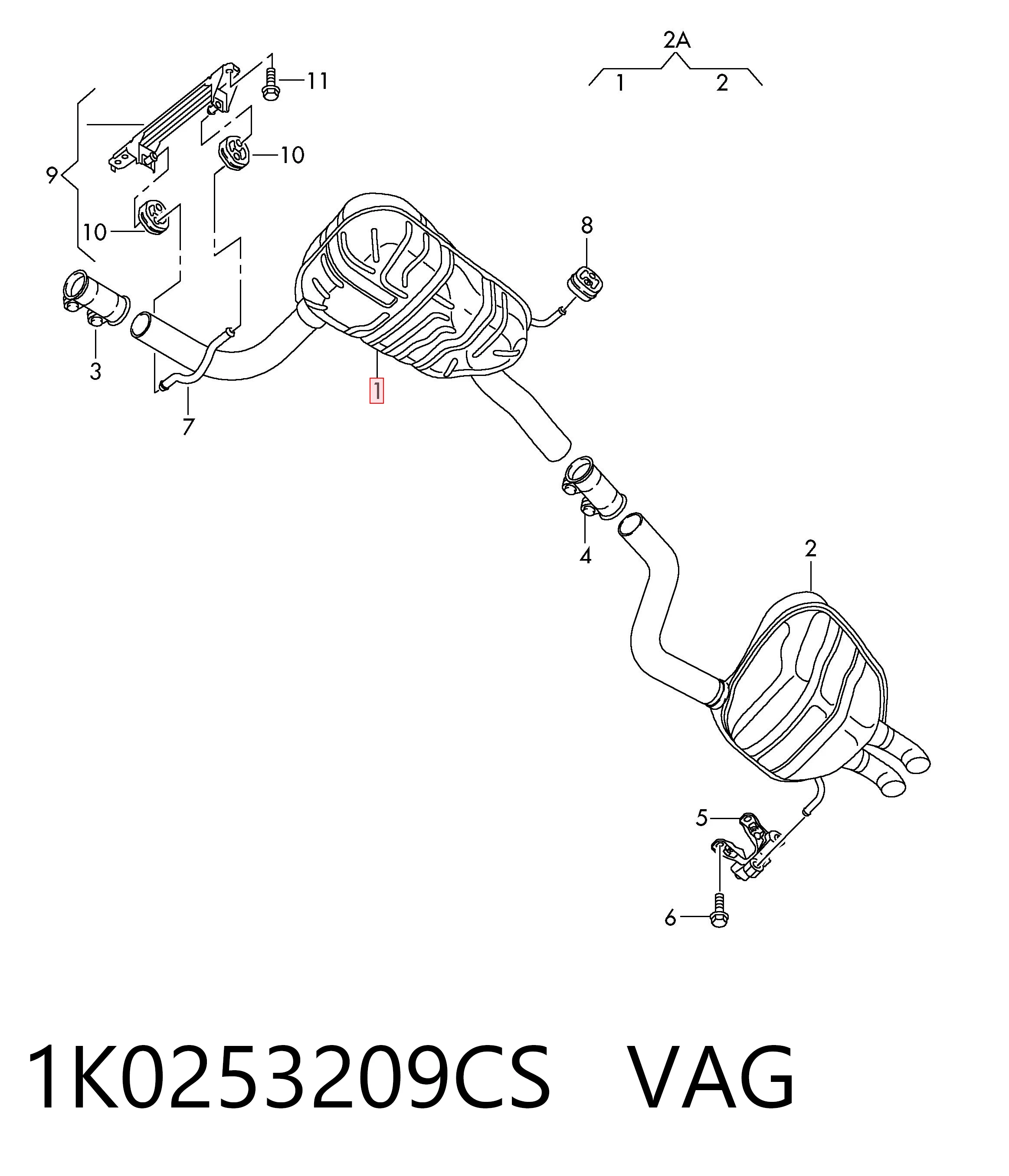 1K0253209CS VAG Silenciador central