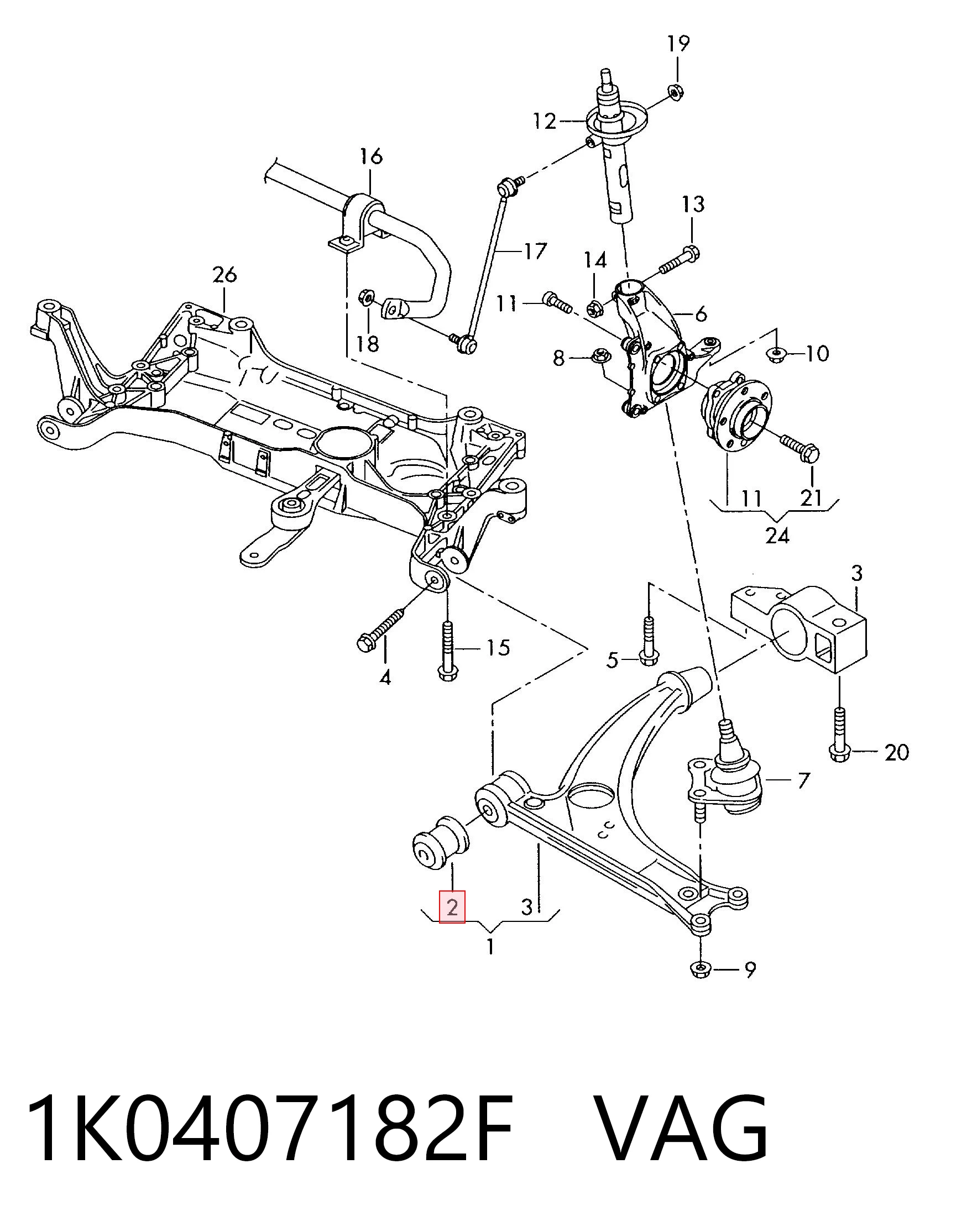 Silentblock de brazo de suspensión VAG 1K0407182F precio, desde 6,64 EUR