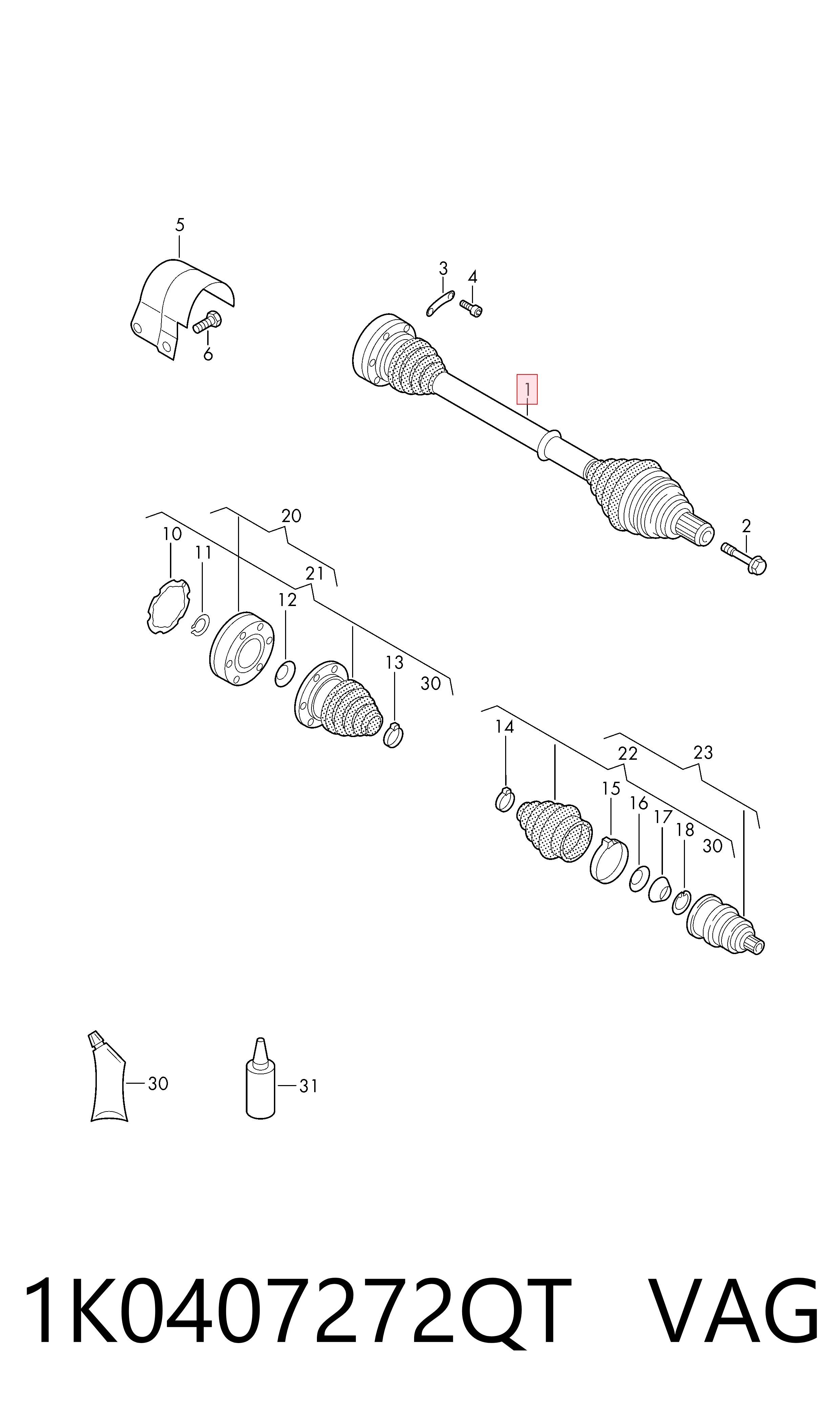 1K0407272QT VAG Semieje delantero derecho
